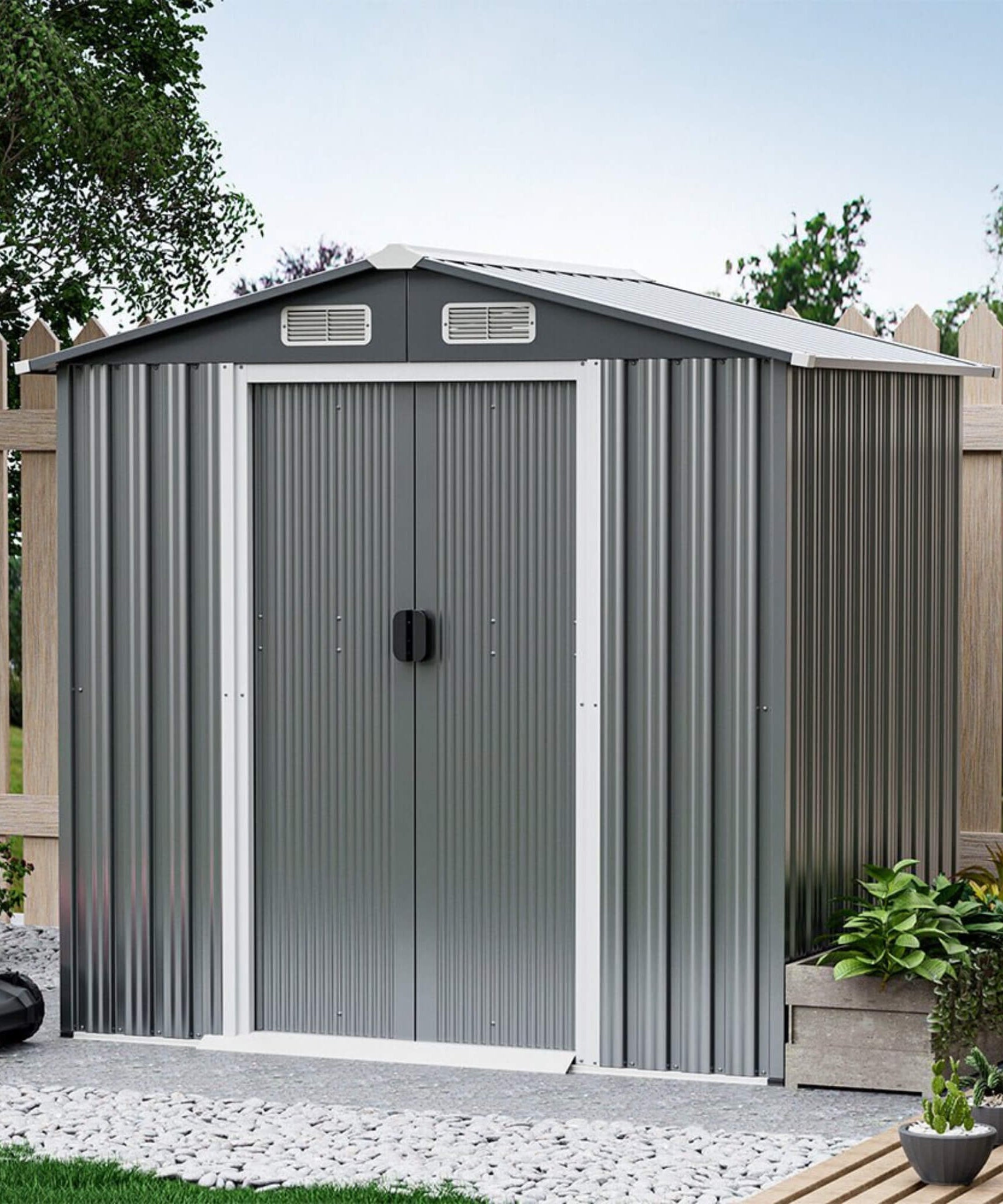[04X06FT] Alora Premium Garden Galvanized Steel Storage Shed W/ Lockable Sliding Doors (SAK75842)