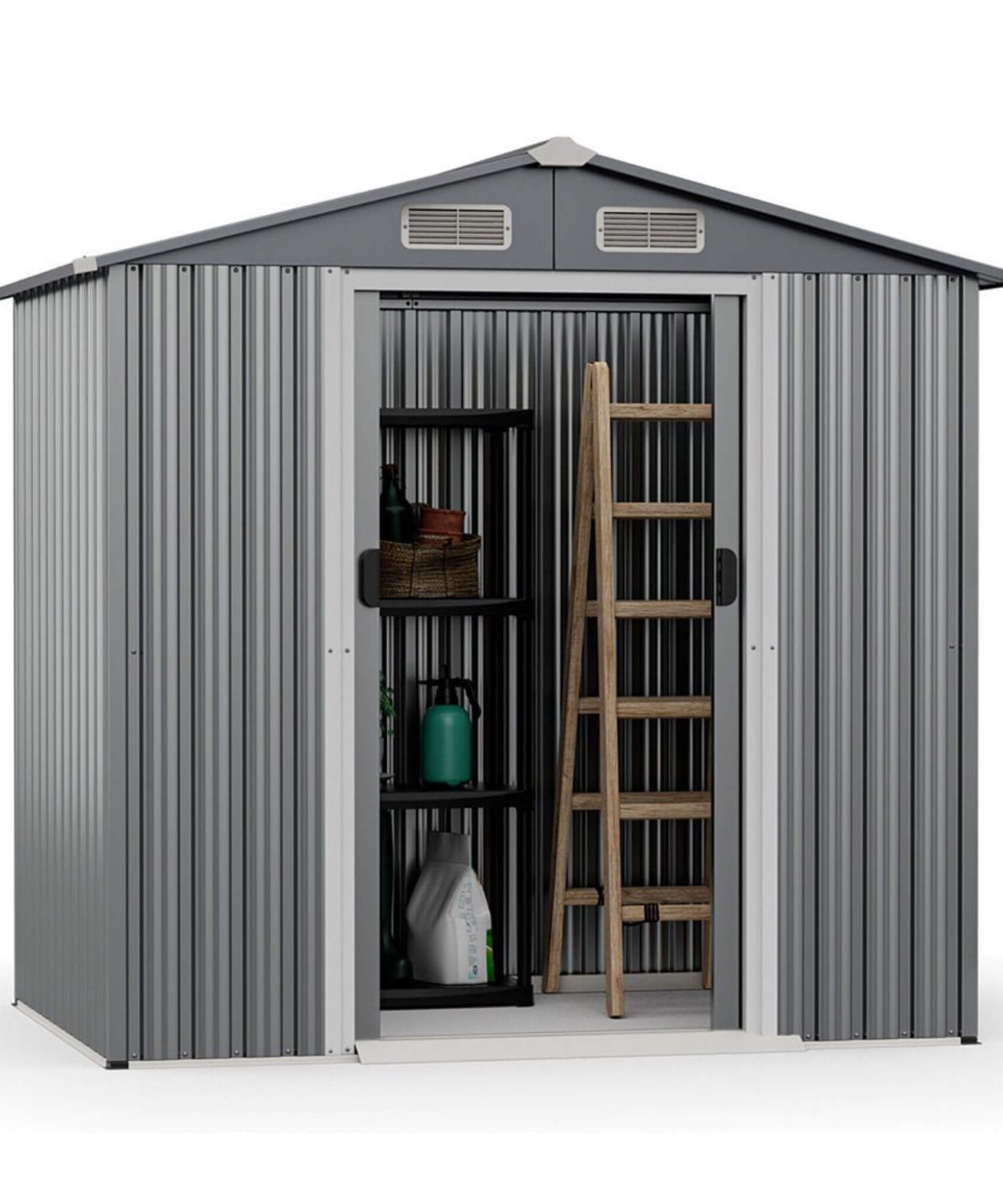 [04X06FT] Alora Premium Garden Galvanized Steel Storage Shed W/ Lockable Sliding Doors (SAK75842)