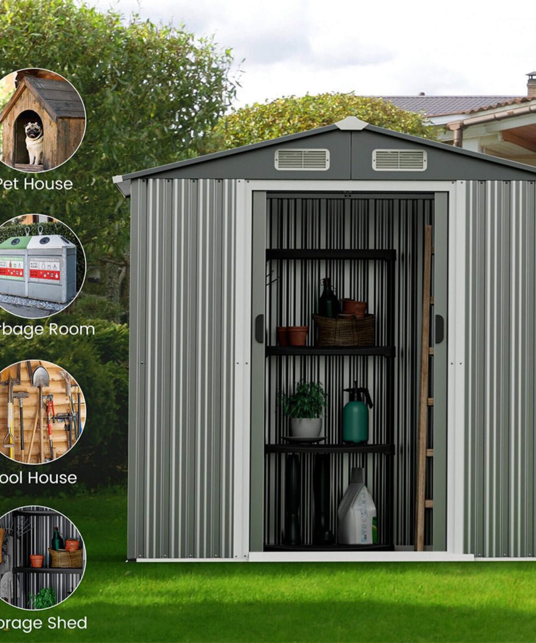 [04X06FT] Alora Premium Garden Galvanized Steel Storage Shed W/ Lockable Sliding Doors (SAK75842)