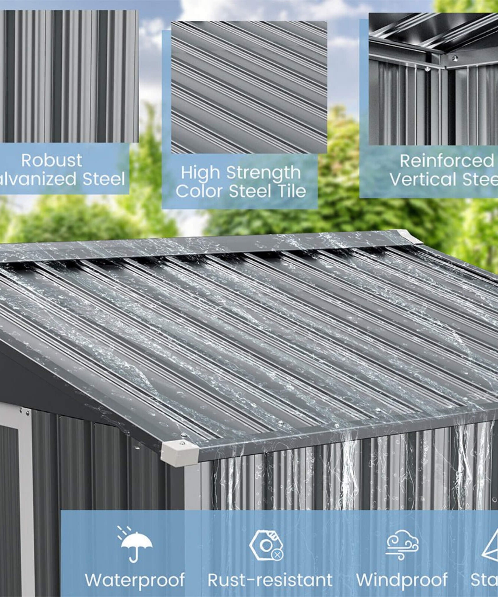 [04X06FT] Alora Premium Garden Galvanized Steel Storage Shed W/ Lockable Sliding Doors (SAK75842)