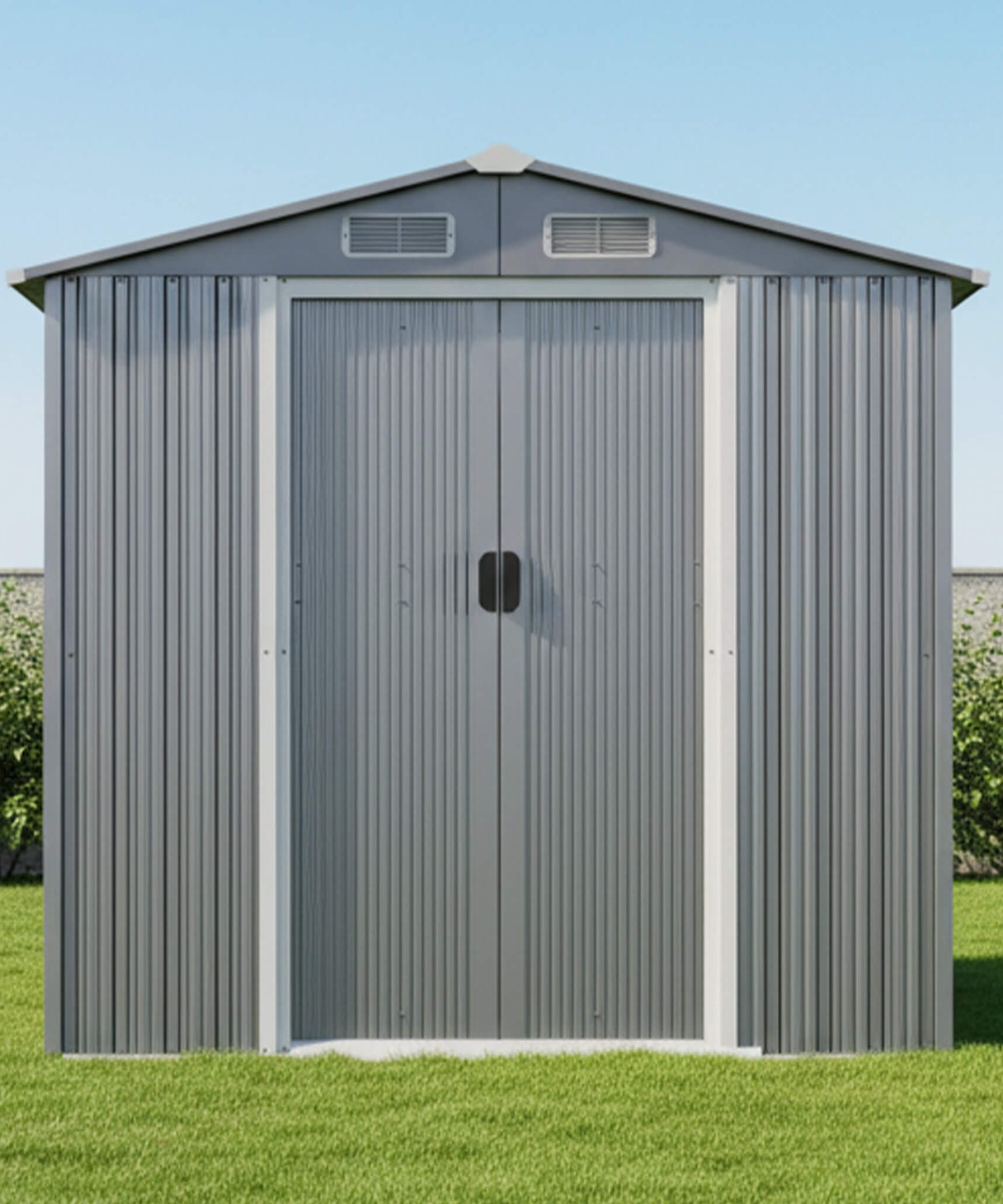 [04X06FT] Alora Premium Garden Galvanized Steel Storage Shed W/ Lockable Sliding Doors (SAK75842)