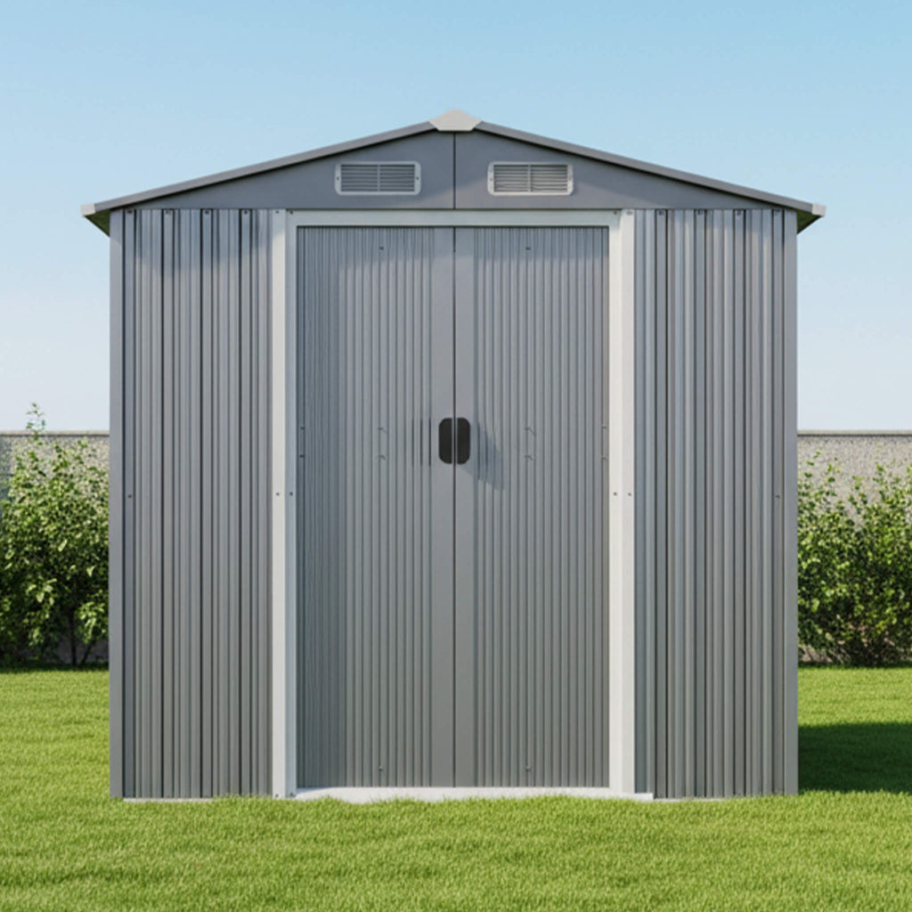 [04X06FT] Alora Premium Garden Galvanized Steel Storage Shed W/ Lockable Sliding Doors (SAK75842)