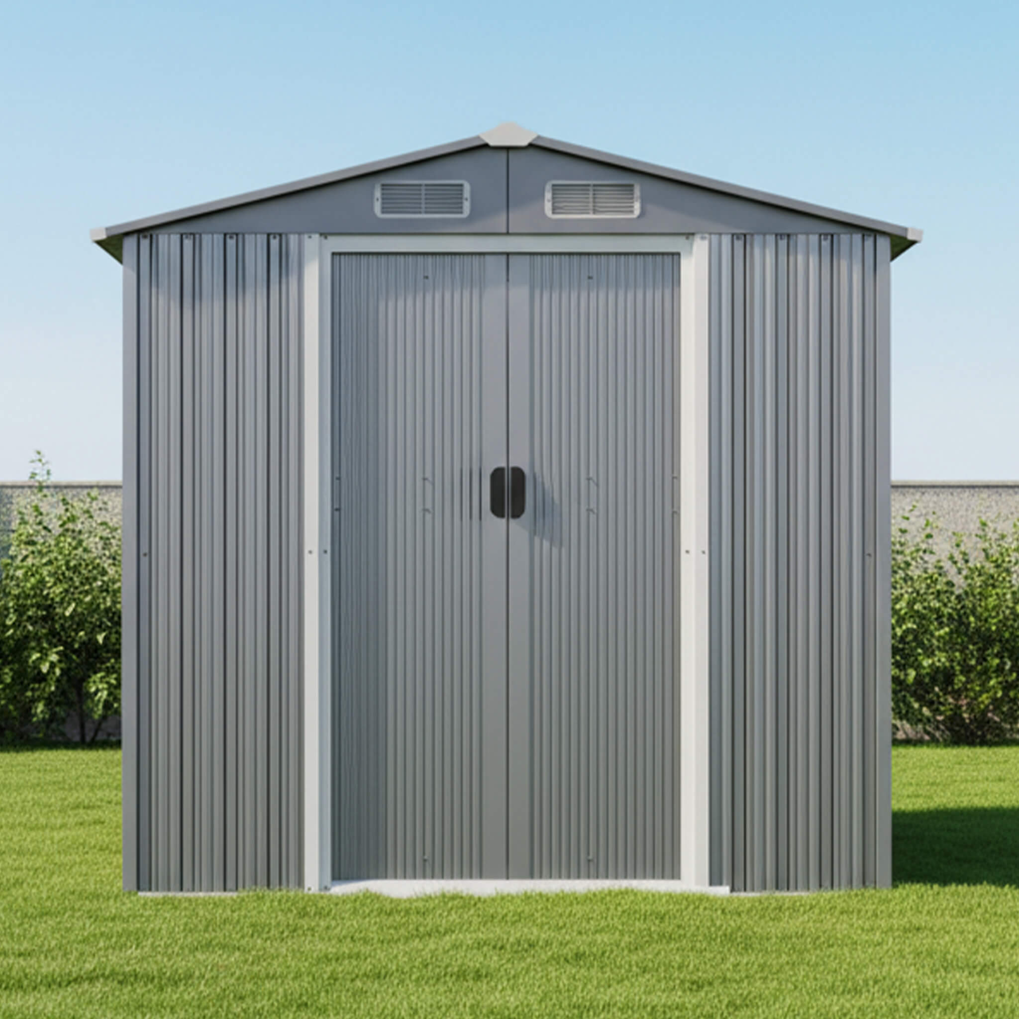 [04X06FT] Alora Premium Garden Galvanized Steel Storage Shed W/ Lockable Sliding Doors (SAK75842)