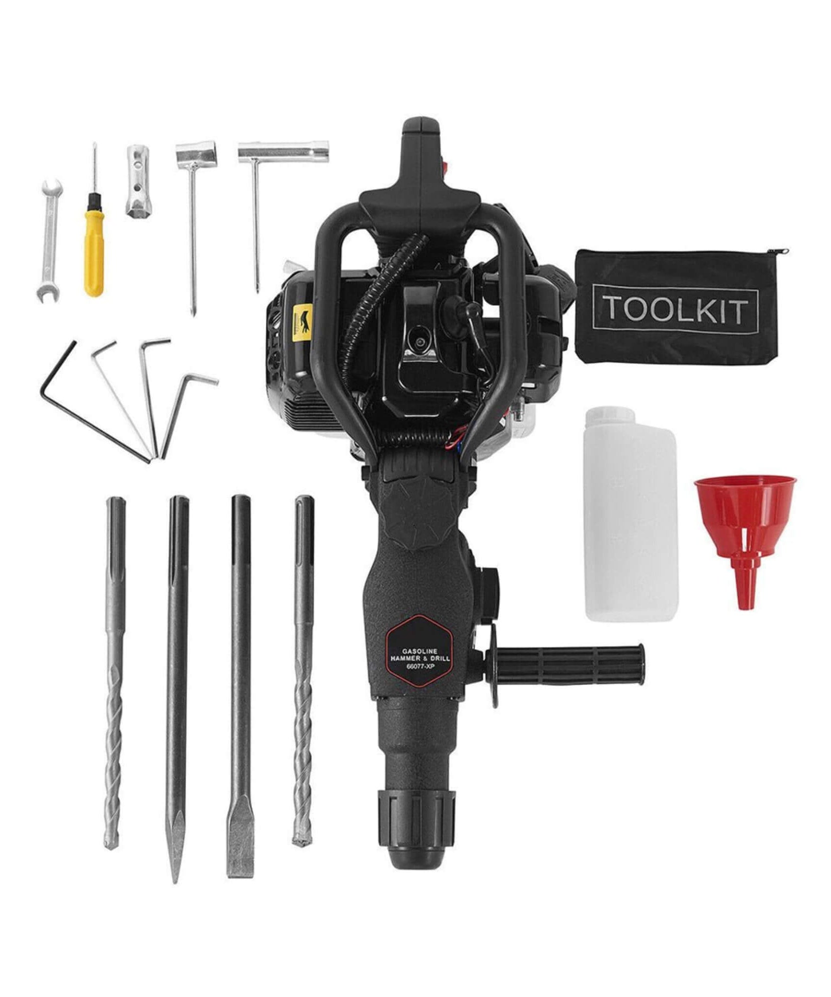 Heavy-Duty Gasoline Powered Demolition Jack Hammer Drill W/ Point, Flat & Chisel Bits (SAK16492)