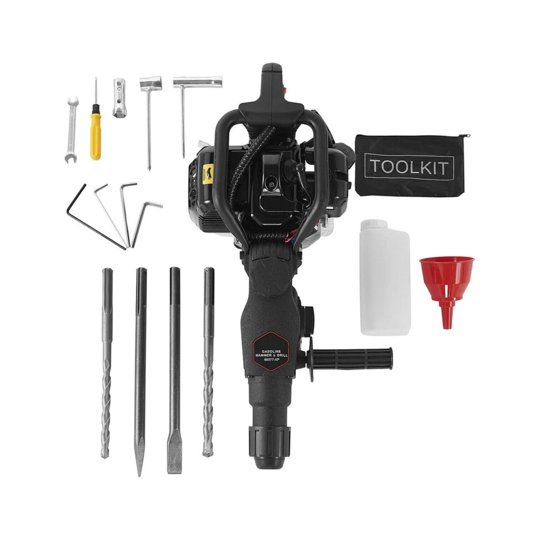 Heavy-Duty Gasoline Powered Demolition Jack Hammer Drill W/ Point, Flat & Chisel Bits (SAK16492)