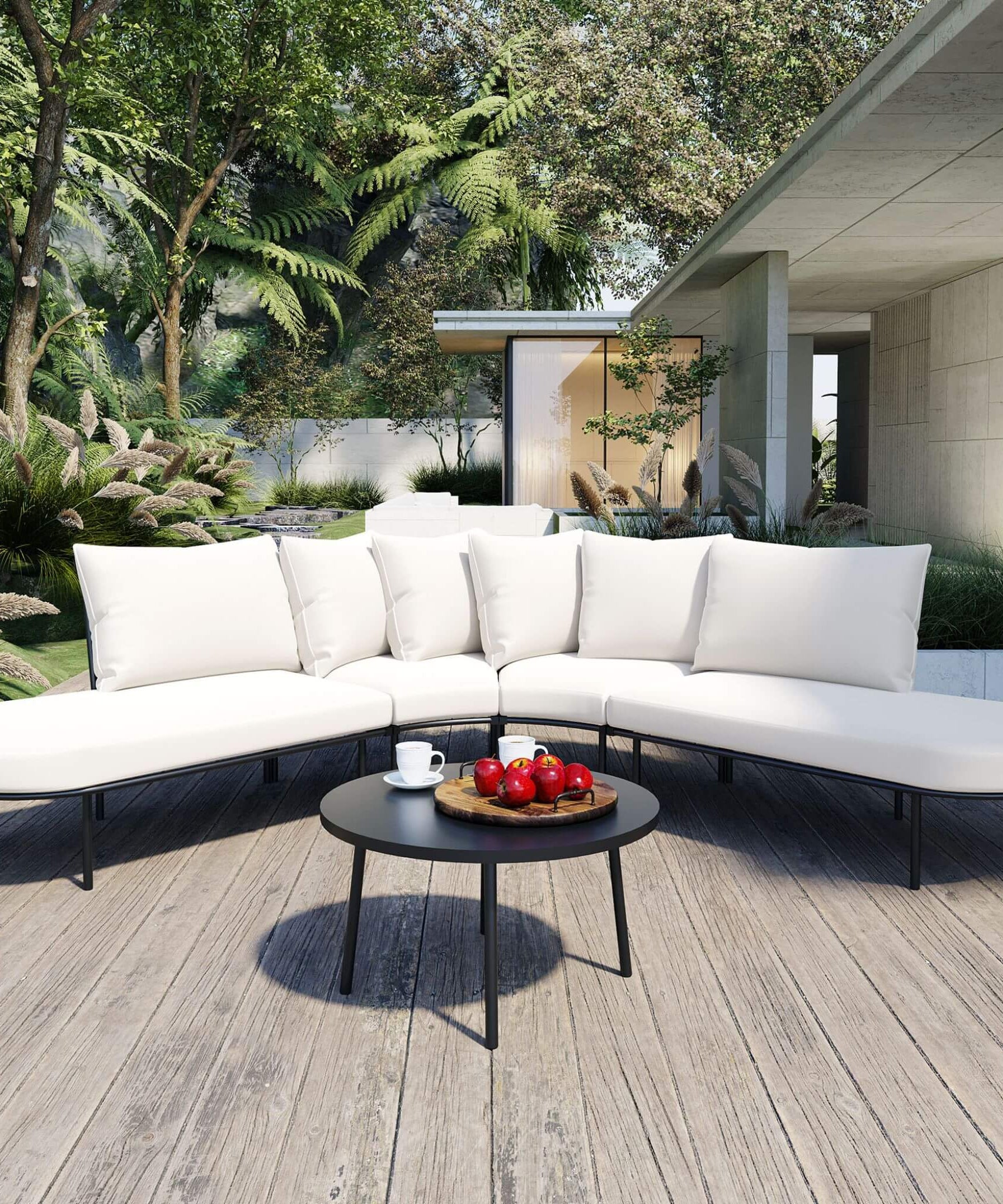 Alora Premium Half-Moon 6-Person Curved All-Weather Outdoor Furniture Sofa Patio Set With Coffee Table And Cushions (SAK76332)