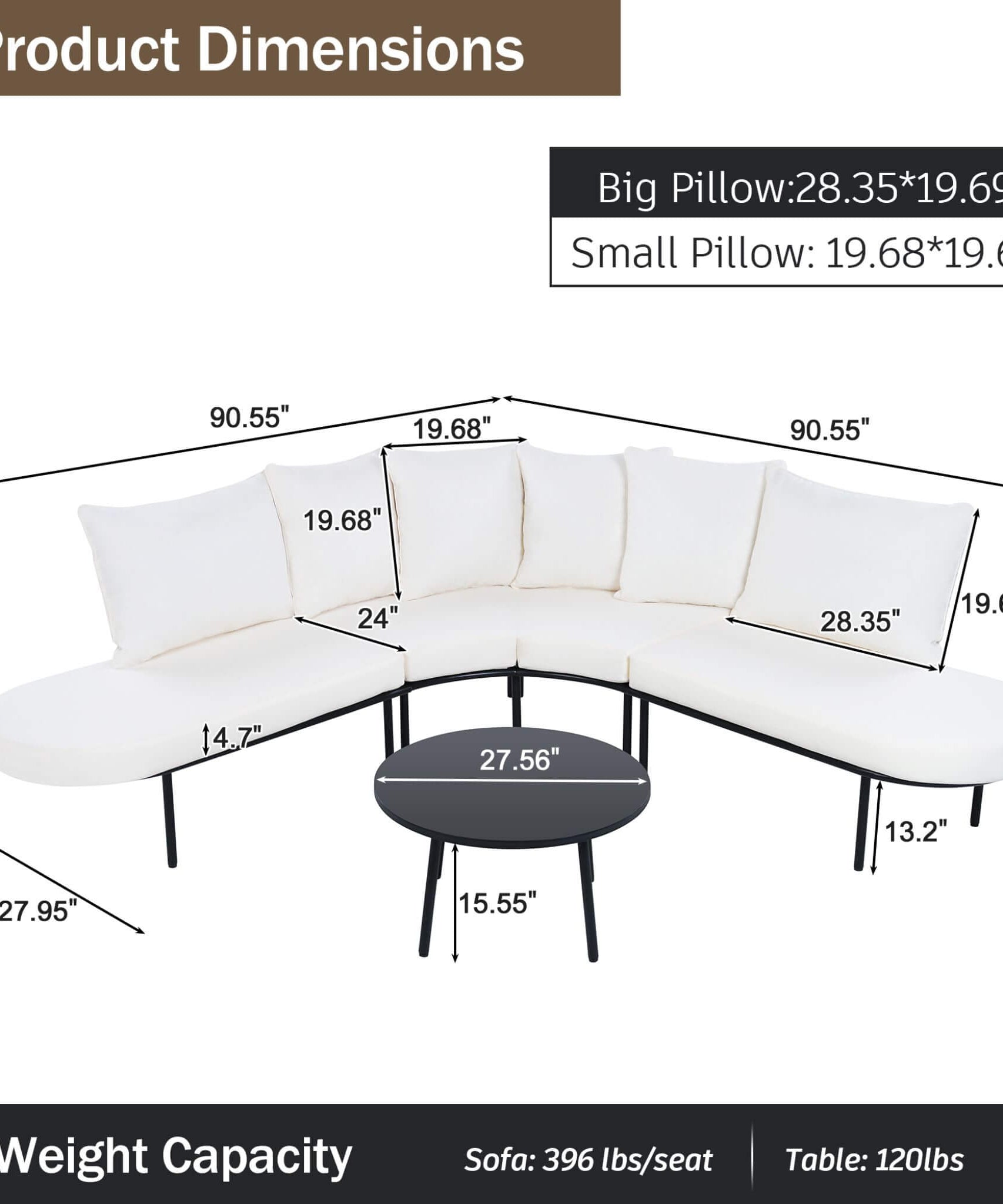 Alora Premium Half-Moon 6-Person Curved All-Weather Outdoor Furniture Sofa Patio Set With Coffee Table And Cushions (SAK76332)