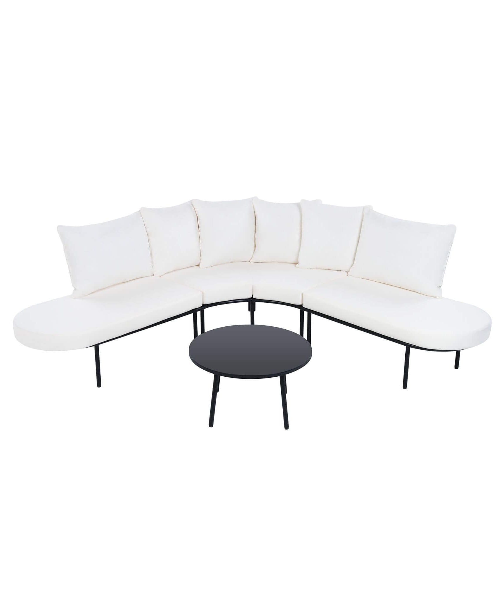 Alora Premium Half-Moon 6-Person Curved All-Weather Outdoor Furniture Sofa Patio Set With Coffee Table And Cushions (SAK76332)