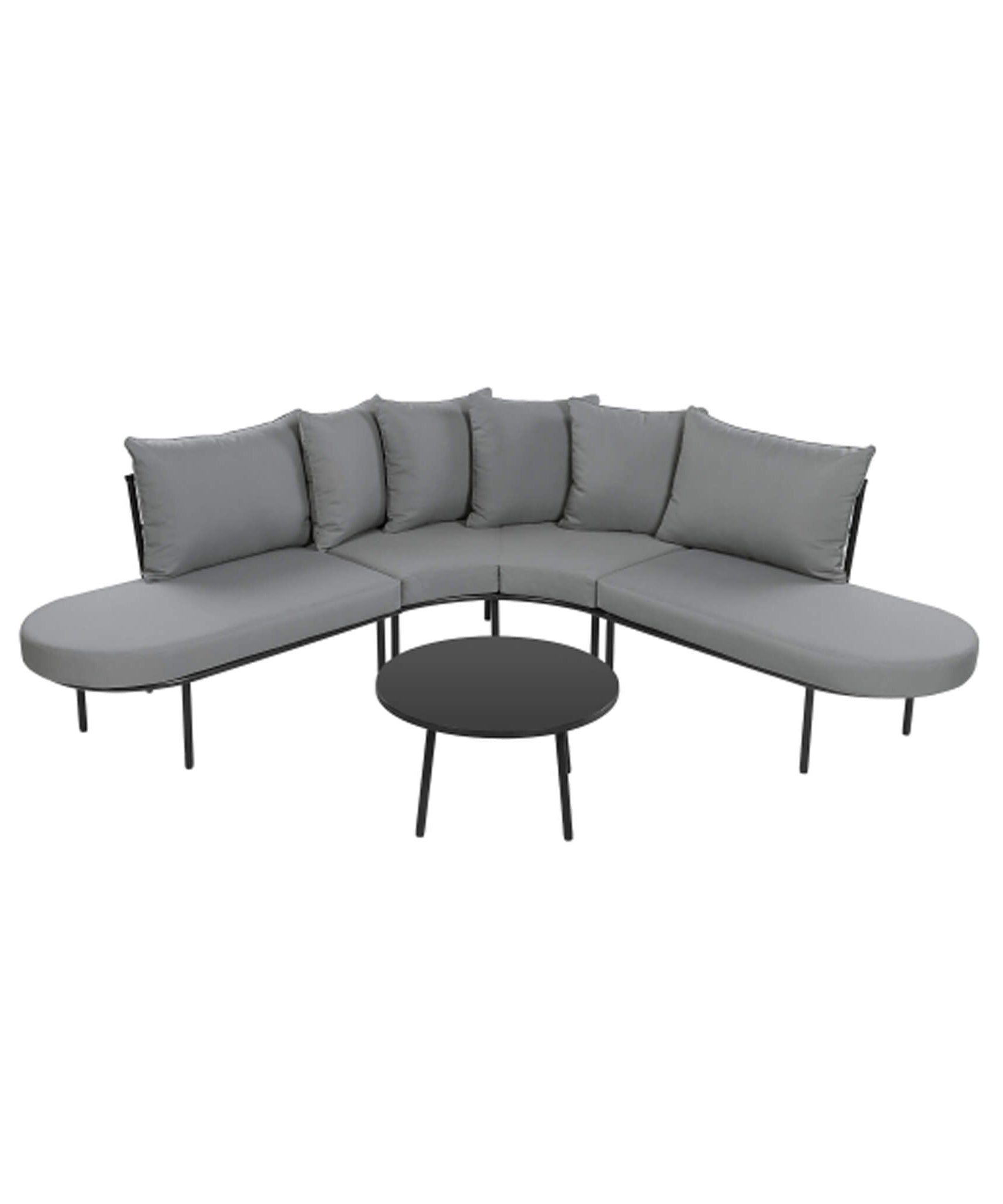 Alora Premium Half-Moon 6-Person Curved All-Weather Outdoor Furniture Sofa Patio Set With Coffee Table And Cushions (SAK76332)