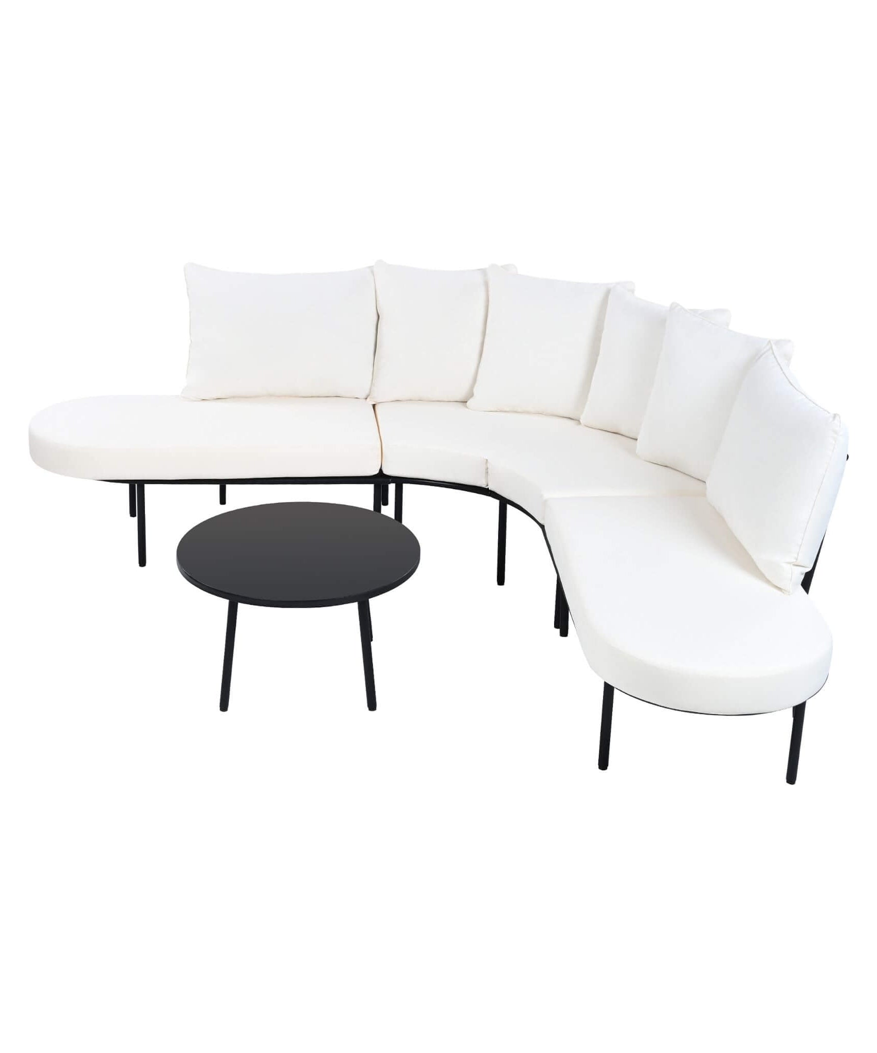 Alora Premium Half-Moon 6-Person Curved All-Weather Outdoor Furniture Sofa Patio Set With Coffee Table And Cushions (SAK76332)