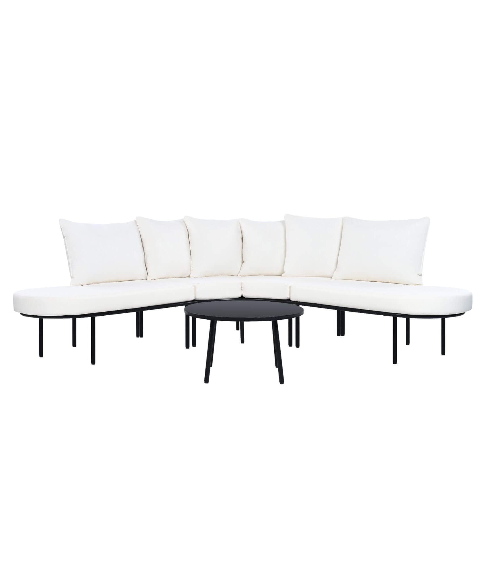 Alora Premium Half-Moon 6-Person Curved All-Weather Outdoor Furniture Sofa Patio Set With Coffee Table And Cushions (SAK76332)