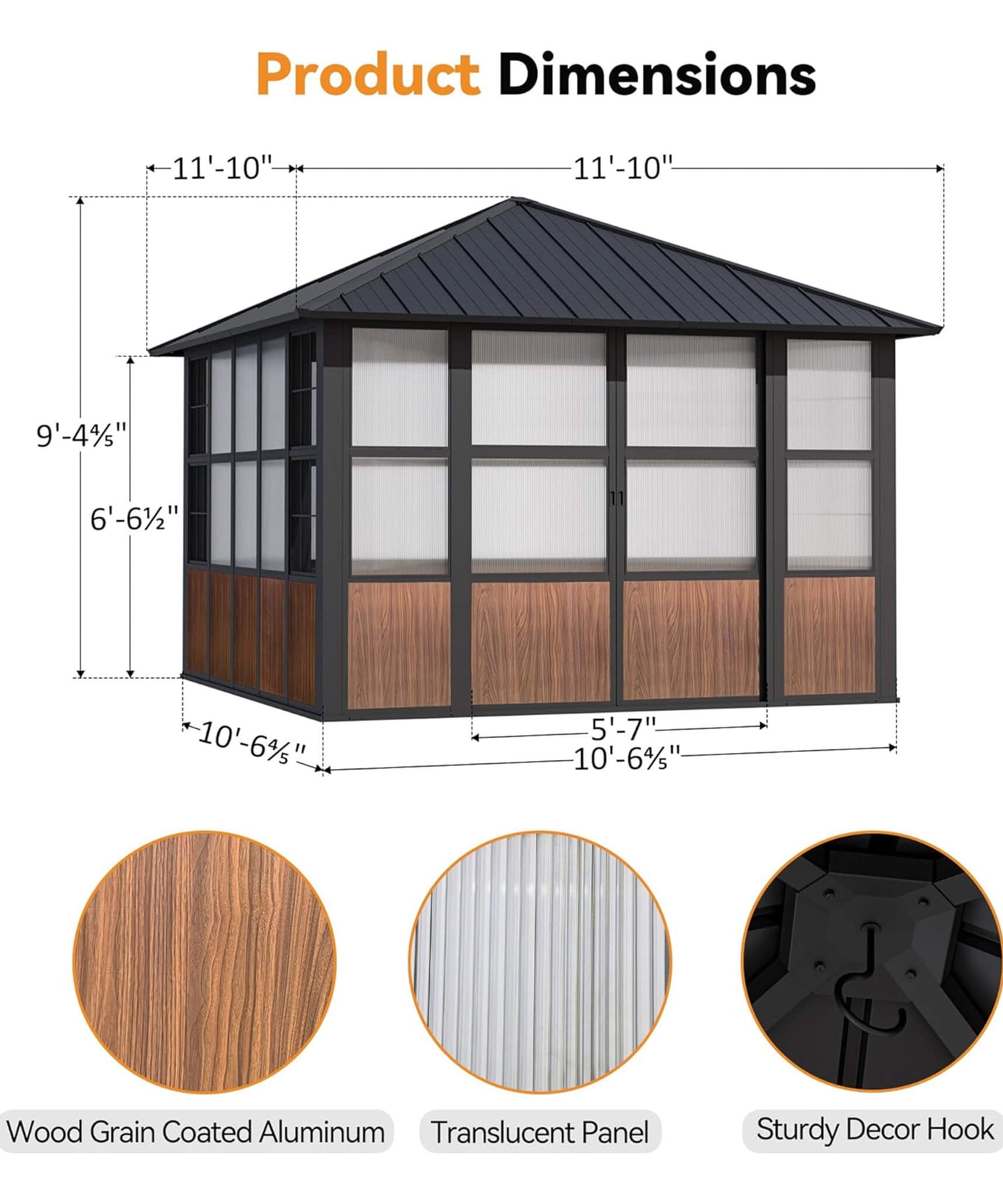 Alora Grandview Premium Hardtop Aluminum Sunroom Solarium With TV Mount And Sliding Doors (SAK60439)