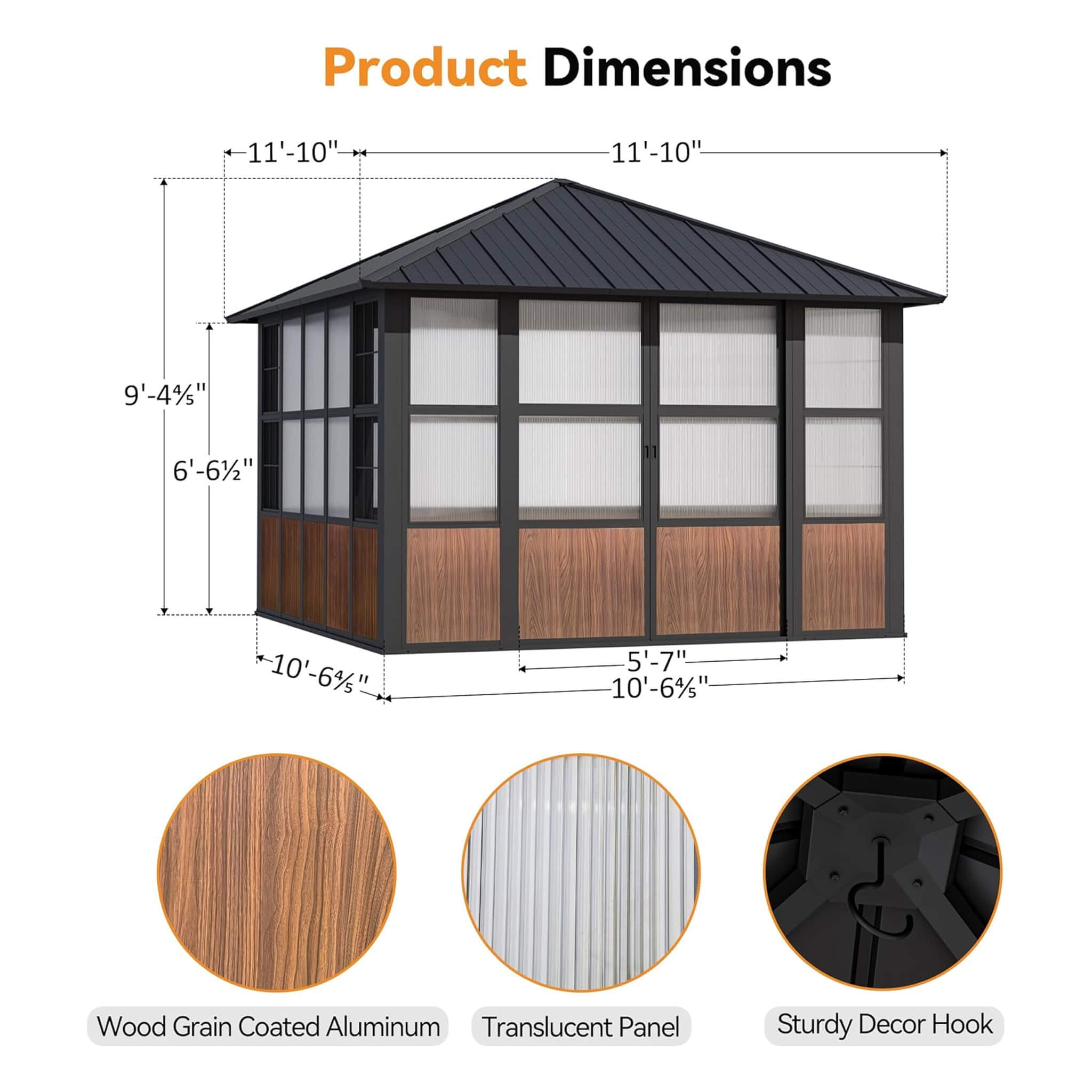 Alora Grandview Premium Hardtop Aluminum Sunroom Solarium With TV Mount And Sliding Doors (SAK60439)