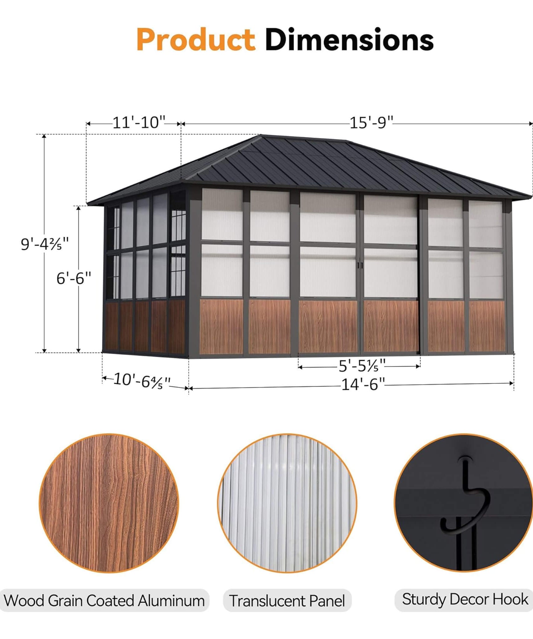 Alora Grandview Premium Hardtop Aluminum Sunroom Solarium With TV Mount And Sliding Doors (SAK60439)