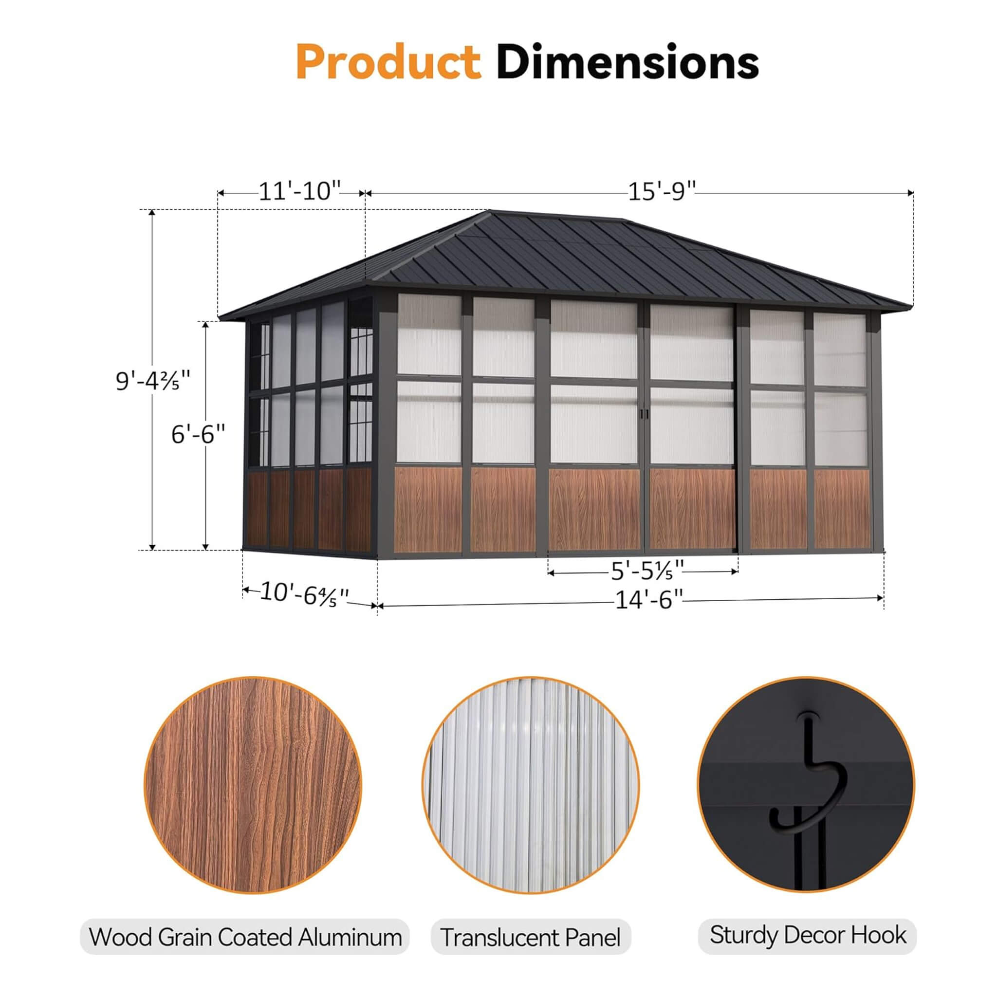 Alora Grandview Premium Hardtop Aluminum Sunroom Solarium With TV Mount And Sliding Doors (SAK60439)