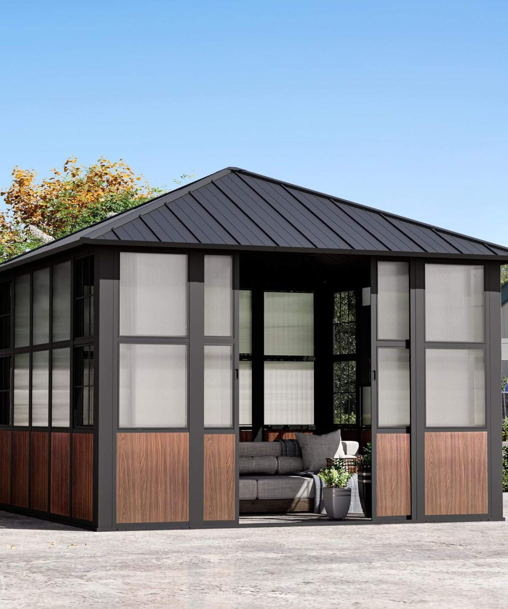 Alora Grandview Premium Hardtop Aluminum Sunroom Solarium With TV Mount And Sliding Doors (SAK60439)