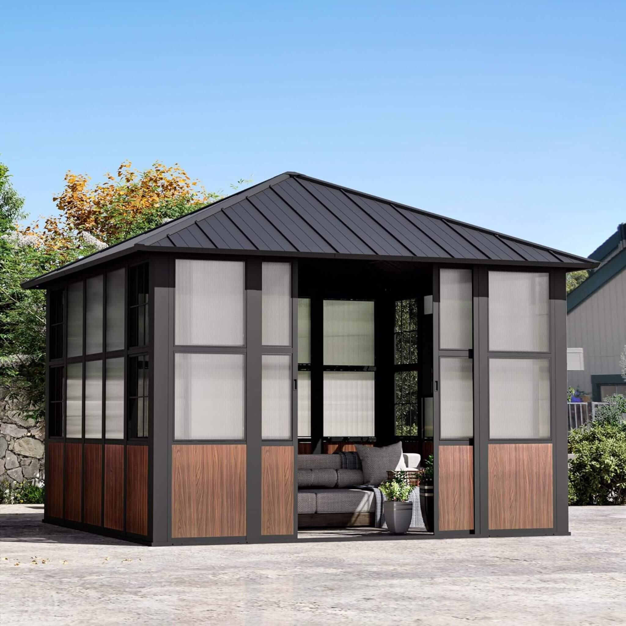 Alora Grandview Premium Hardtop Aluminum Sunroom Solarium With TV Mount And Sliding Doors (SAK60439)
