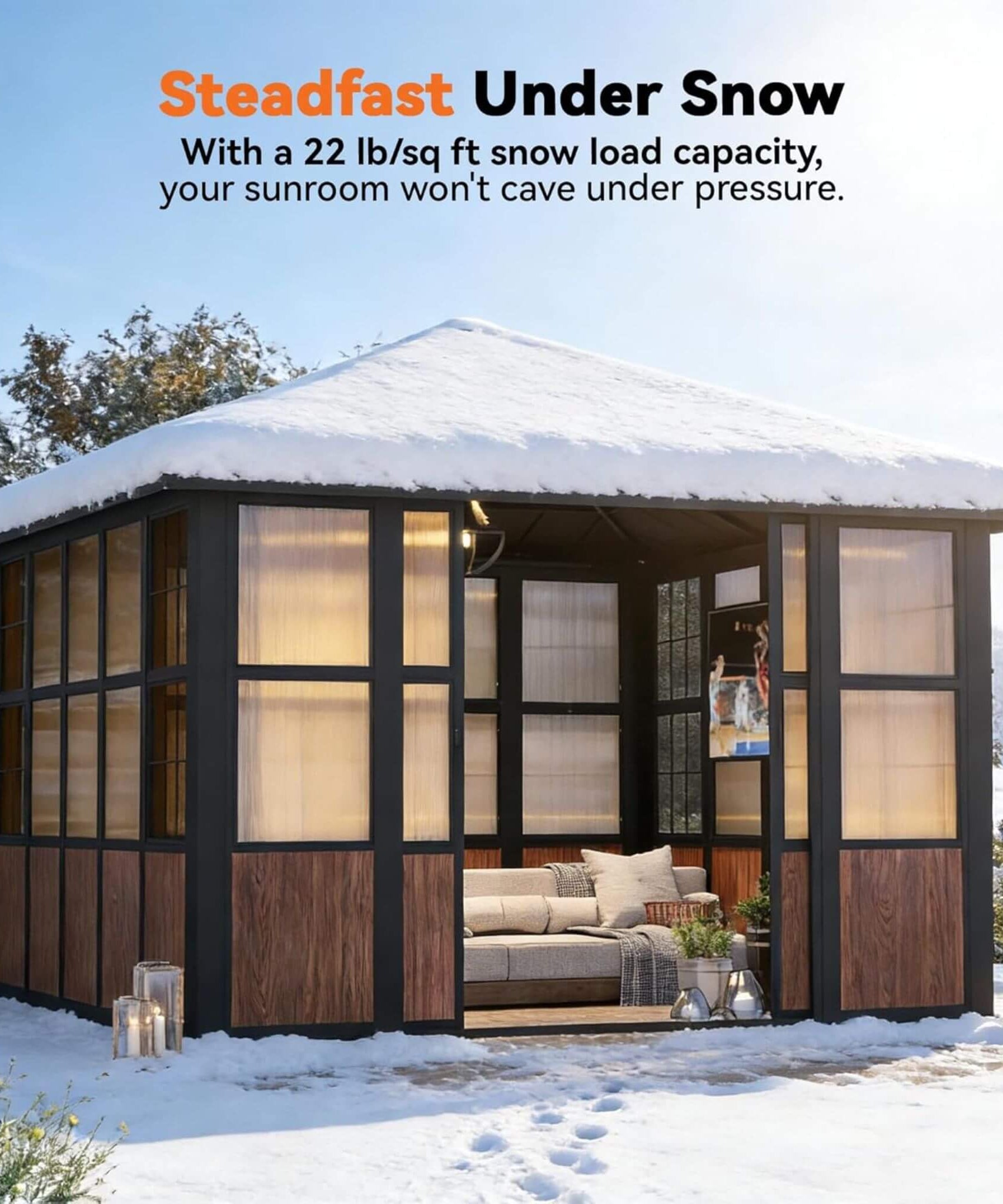 Alora Grandview Premium Hardtop Aluminum Sunroom Solarium With TV Mount And Sliding Doors (SAK60439)