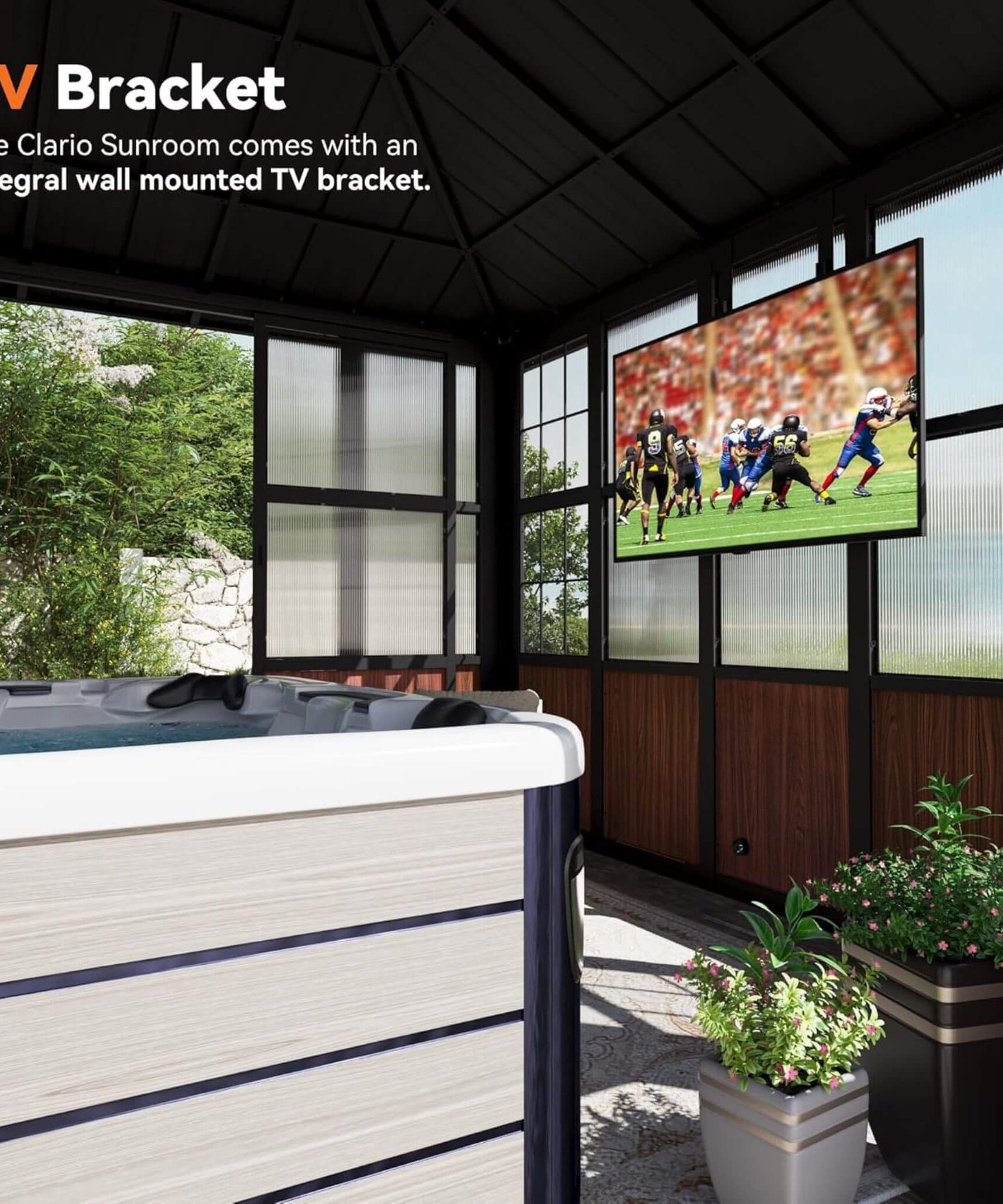 Alora Grandview Premium Hardtop Aluminum Sunroom Solarium With TV Mount And Sliding Doors (SAK60439)