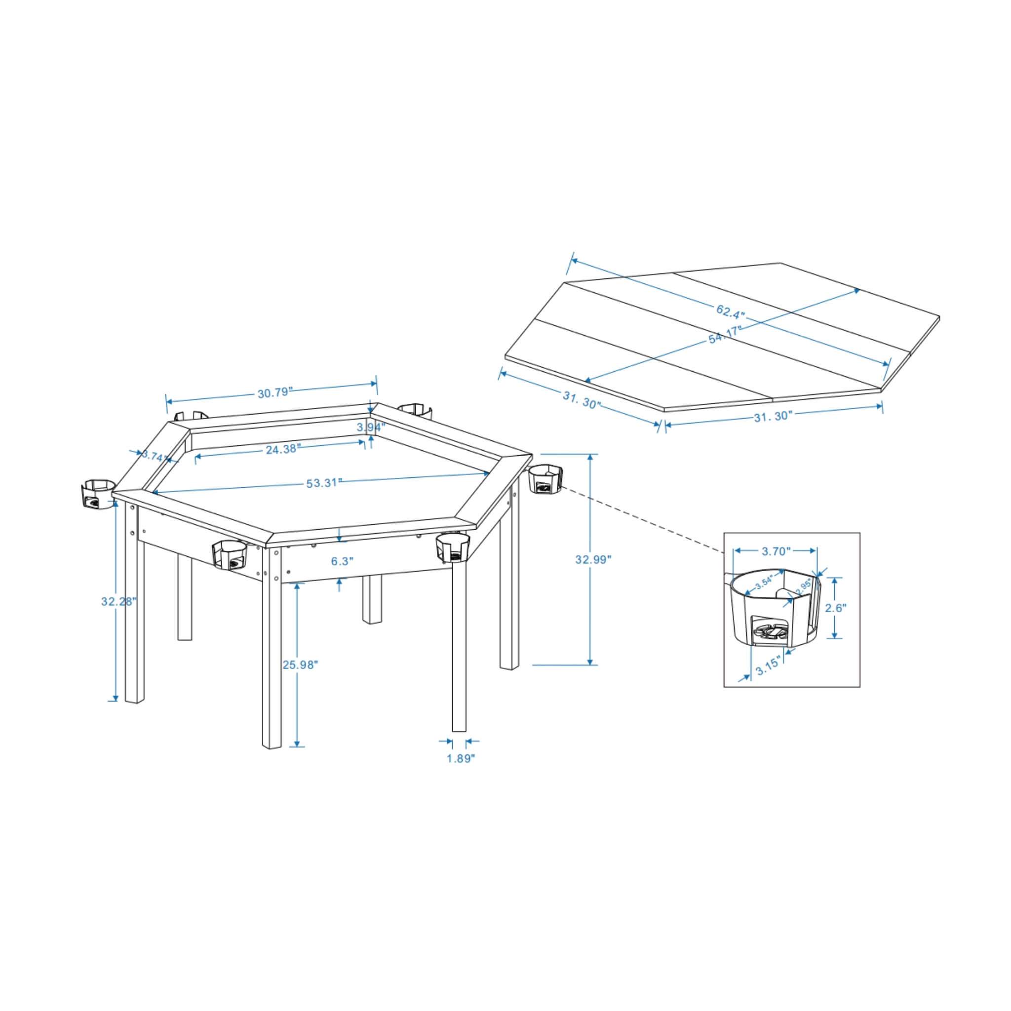 Premium 6-Person Hexagonal Game And Dining Table With Top, Mat And Cup Holders (SAK67845)