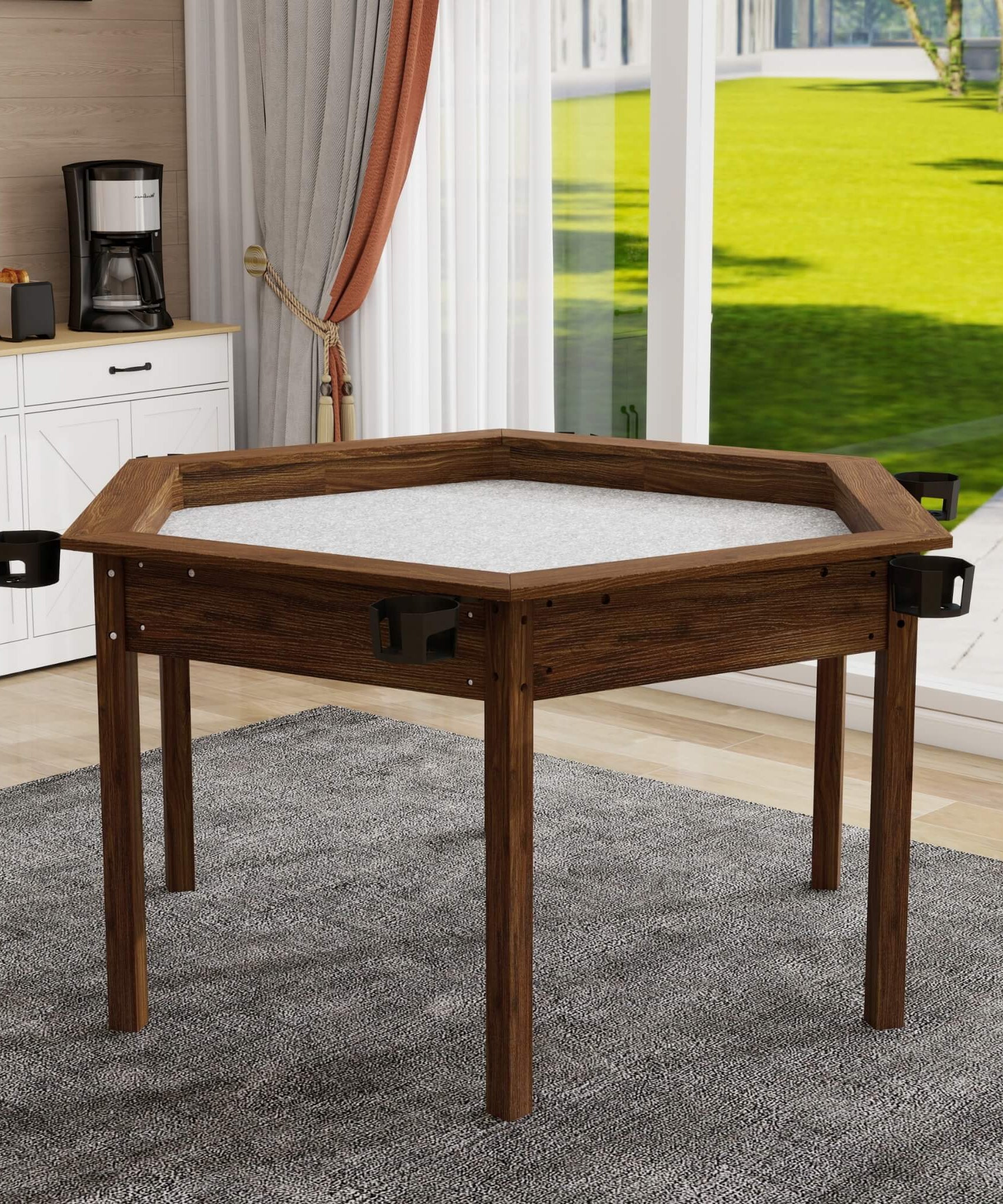 Premium 6-Person Hexagonal Game And Dining Table With Top, Mat And Cup Holders (SAK67845)