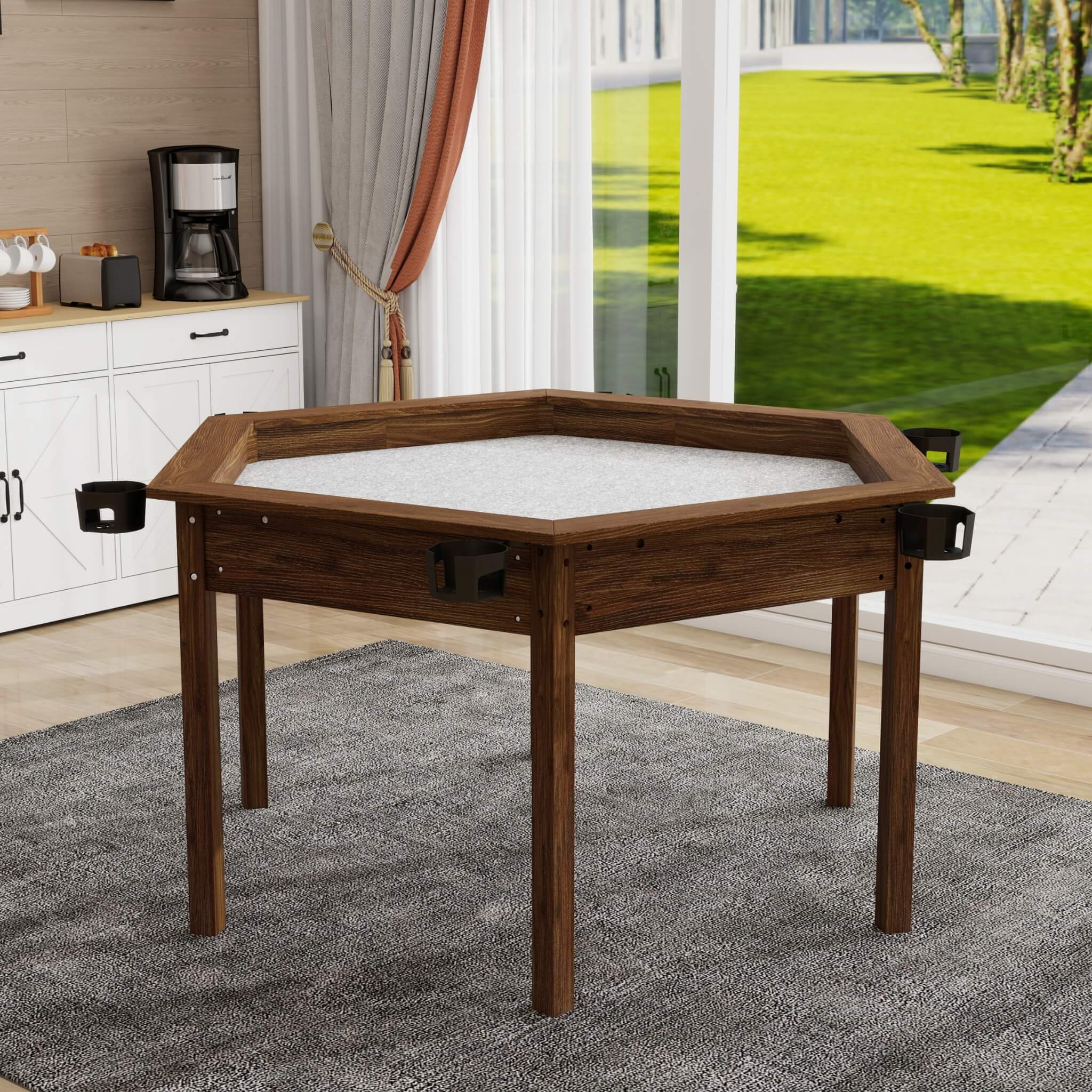 Premium 6-Person Hexagonal Game And Dining Table With Top, Mat And Cup Holders (SAK67845)