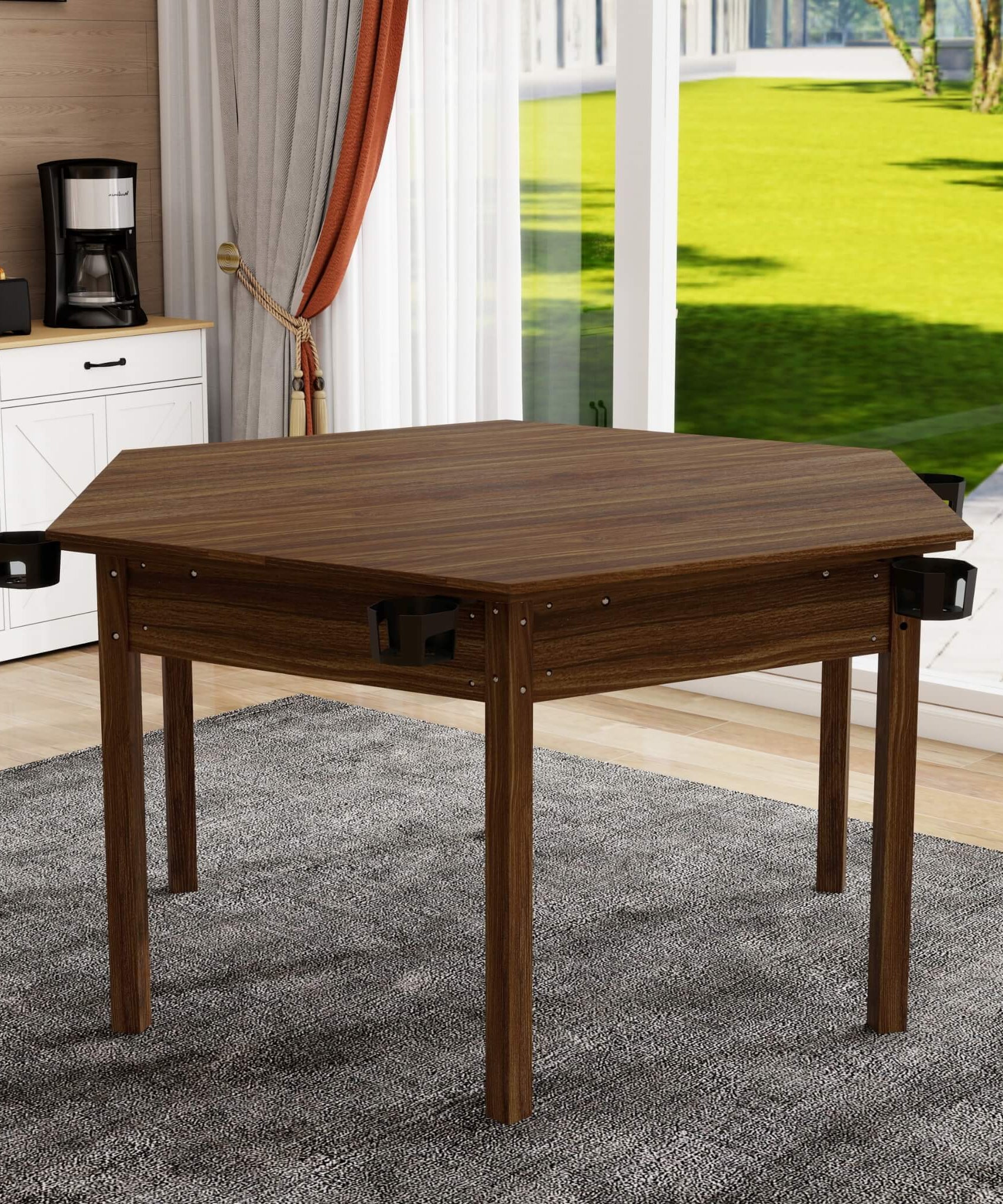 Premium 6-Person Hexagonal Game And Dining Table With Top, Mat And Cup Holders (SAK67845)