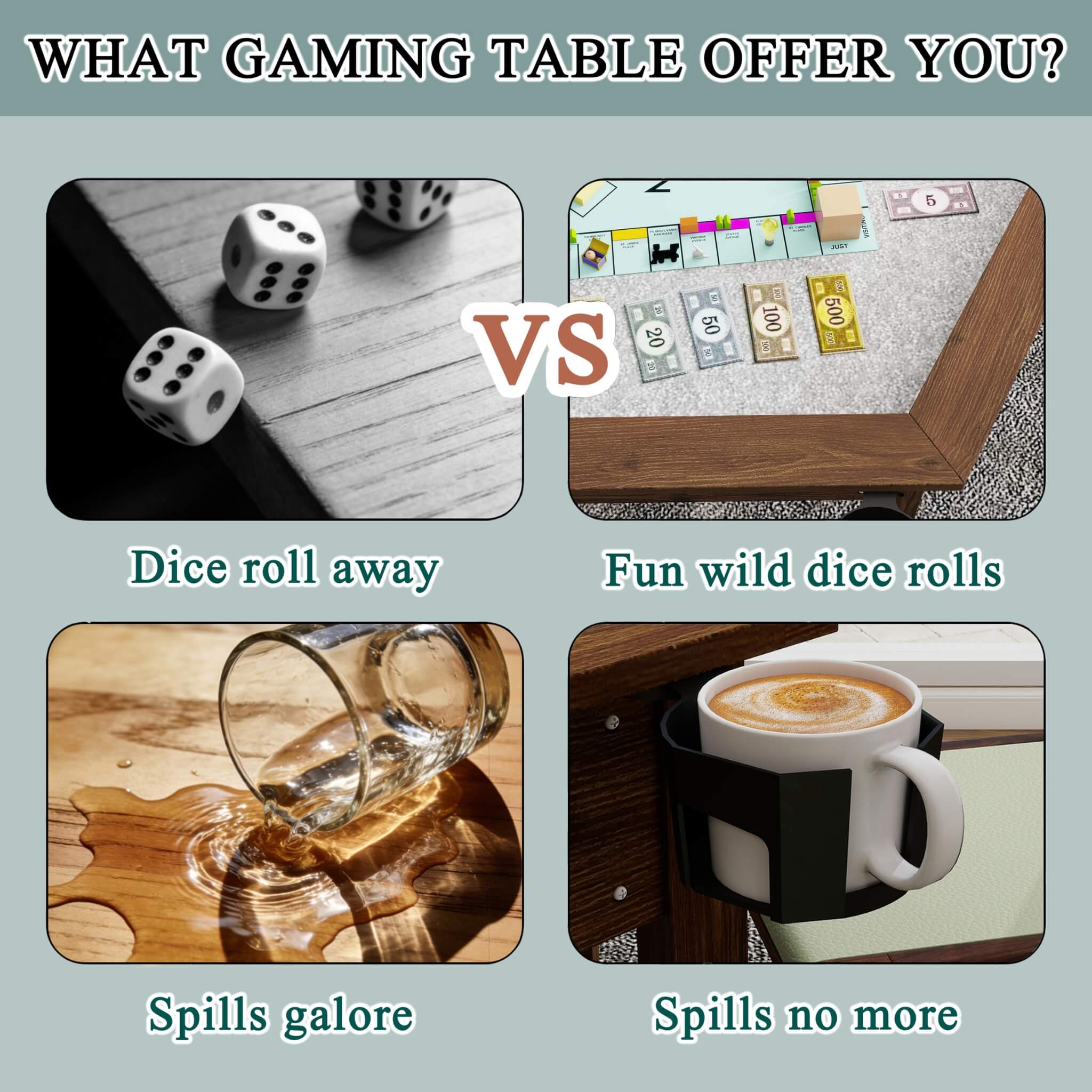 Premium 6-Person Hexagonal Game And Dining Table With Top, Mat And Cup Holders (SAK67845)