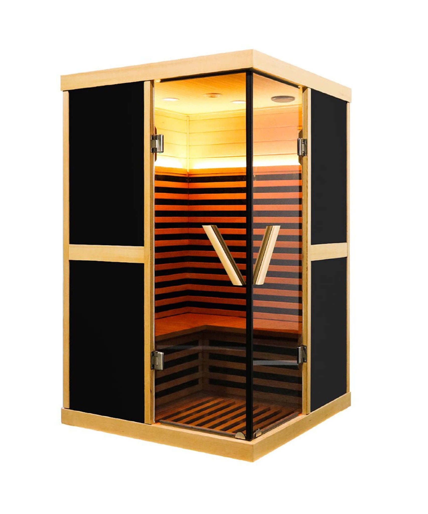 Thermora Helix Premium Large 2-Person V-Shaped FAR Infrared Sauna Room With Double Glass Doors, 1980W (SAK96413)