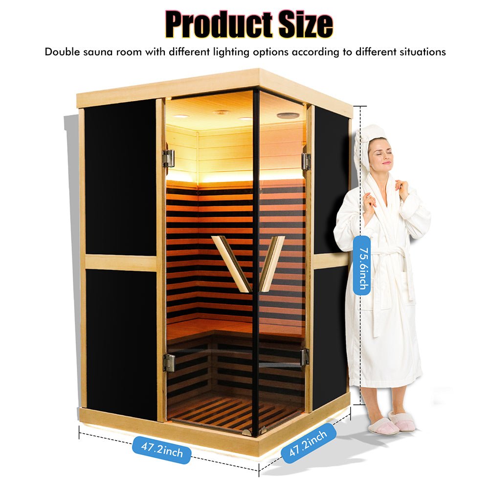 Thermora Helix Premium Large 2-Person V-Shaped FAR Infrared Sauna Room With Double Glass Doors, 1980W (SAK96413)