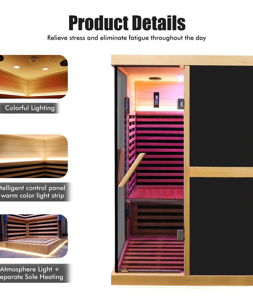 Thermora Helix Premium Large 2-Person V-Shaped FAR Infrared Sauna Room With Double Glass Doors, 1980W (SAK96413)