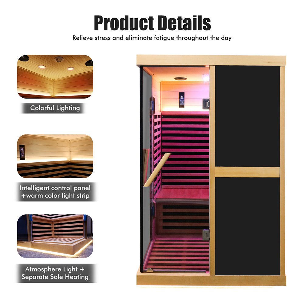 Thermora Helix Premium Large 2-Person V-Shaped FAR Infrared Sauna Room With Double Glass Doors, 1980W (SAK96413)