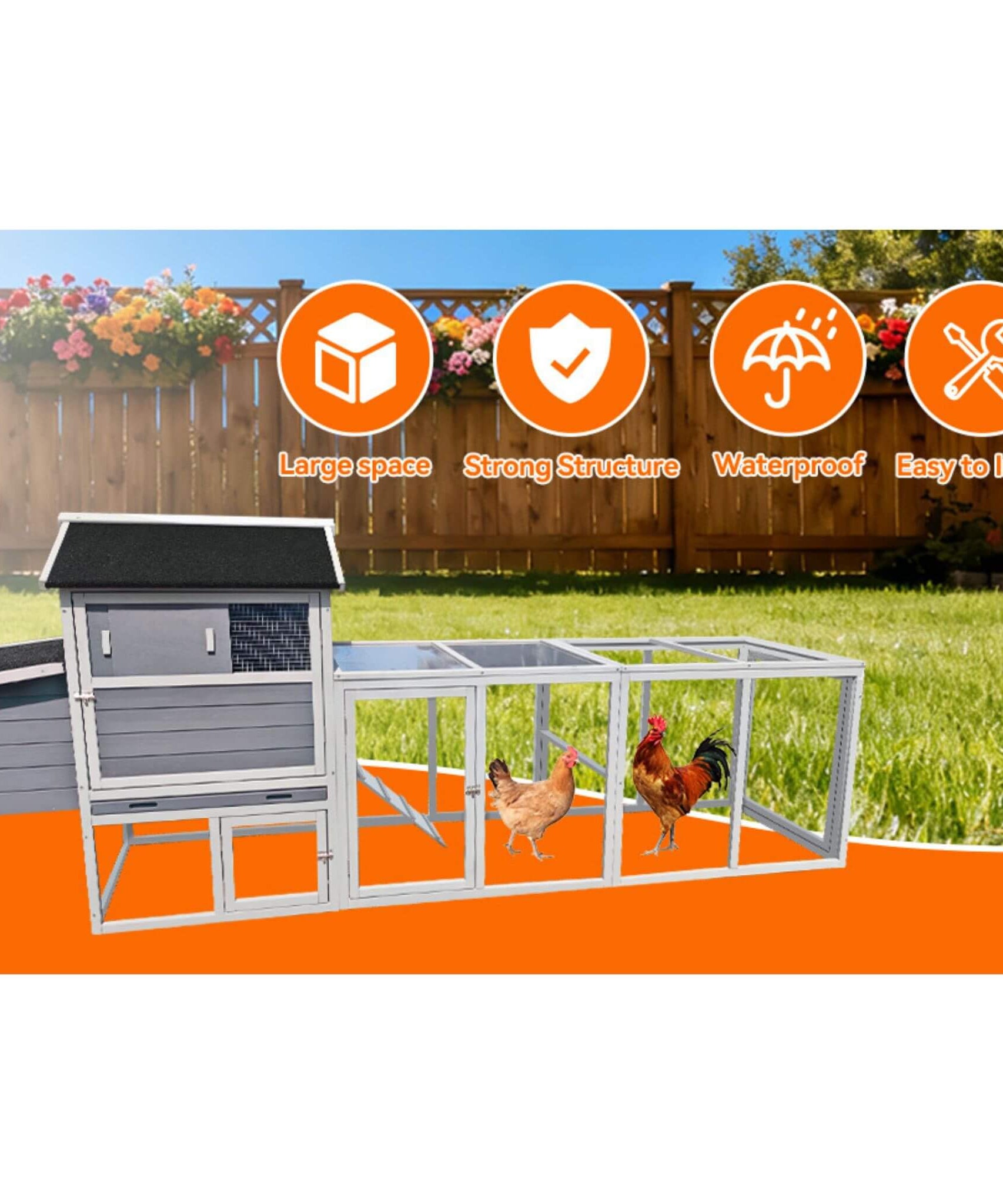 Large Heavy-Duty 113-Inch Outdoor Anti-UV Waterproof Wooden Chicken Coop Hen House (SAK32684)