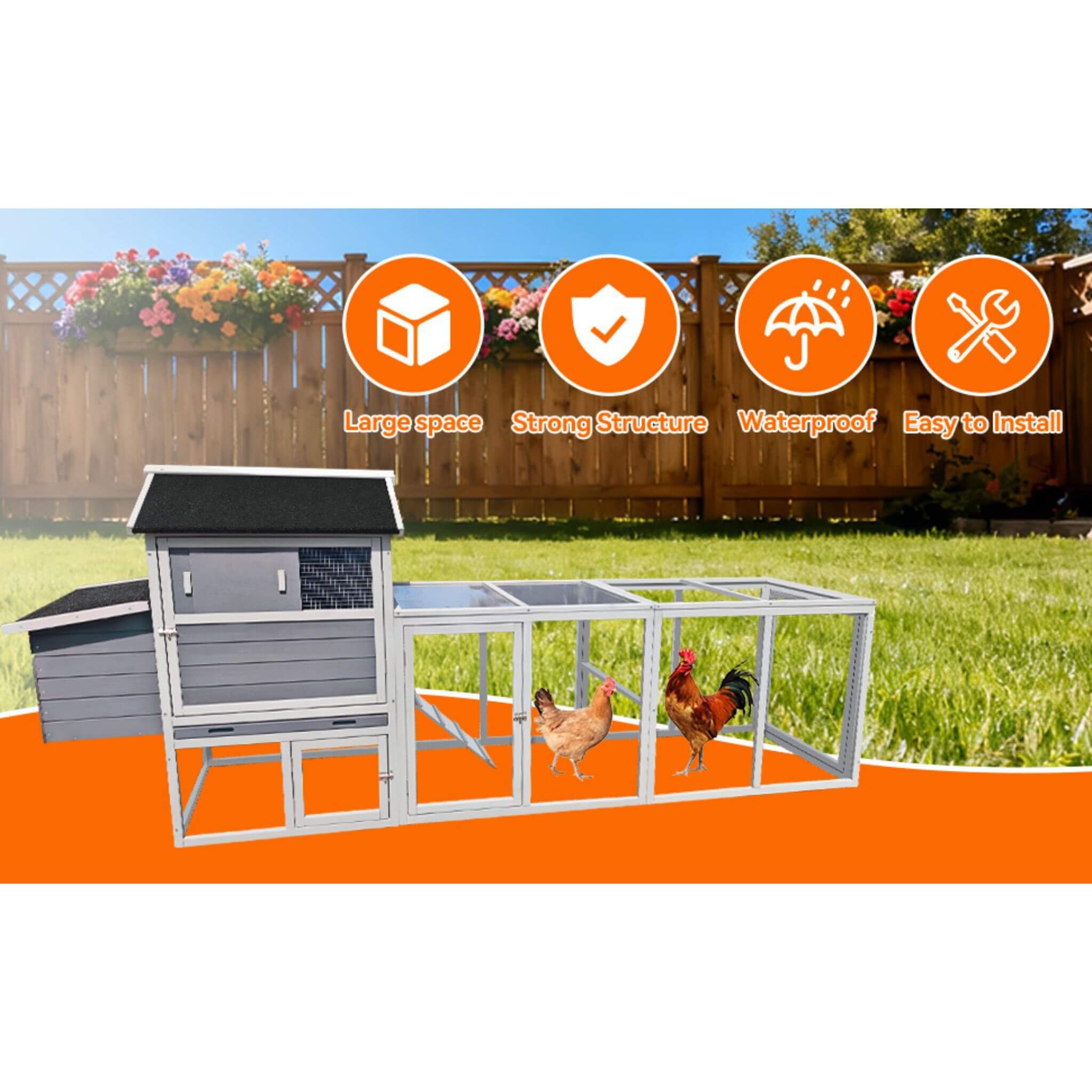 Large Heavy-Duty 113-Inch Outdoor Anti-UV Waterproof Wooden Chicken Coop Hen House (SAK32684)