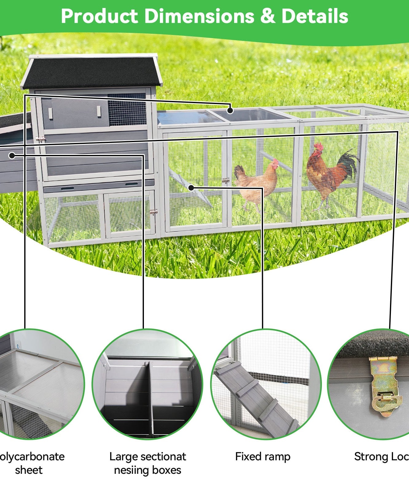 Large Heavy-Duty 113-Inch Outdoor Anti-UV Waterproof Wooden Chicken Coop Hen House (SAK32684)