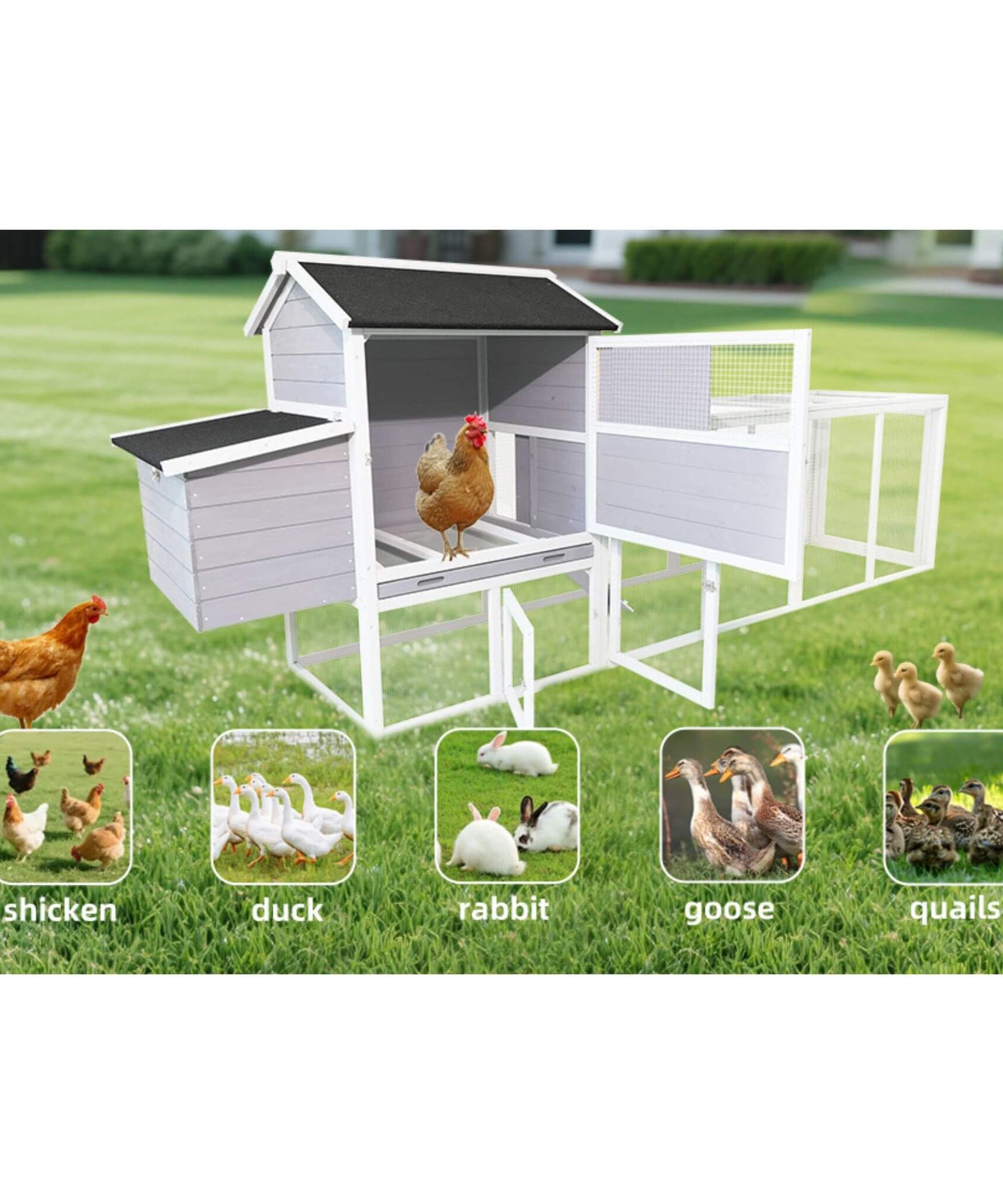 Large Heavy-Duty 113-Inch Outdoor Anti-UV Waterproof Wooden Chicken Coop Hen House (SAK32684)