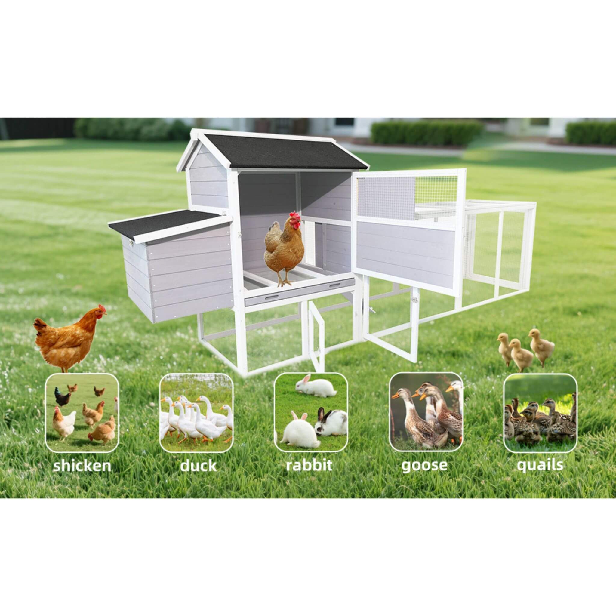 Large Heavy-Duty 113-Inch Outdoor Anti-UV Waterproof Wooden Chicken Coop Hen House (SAK32684)
