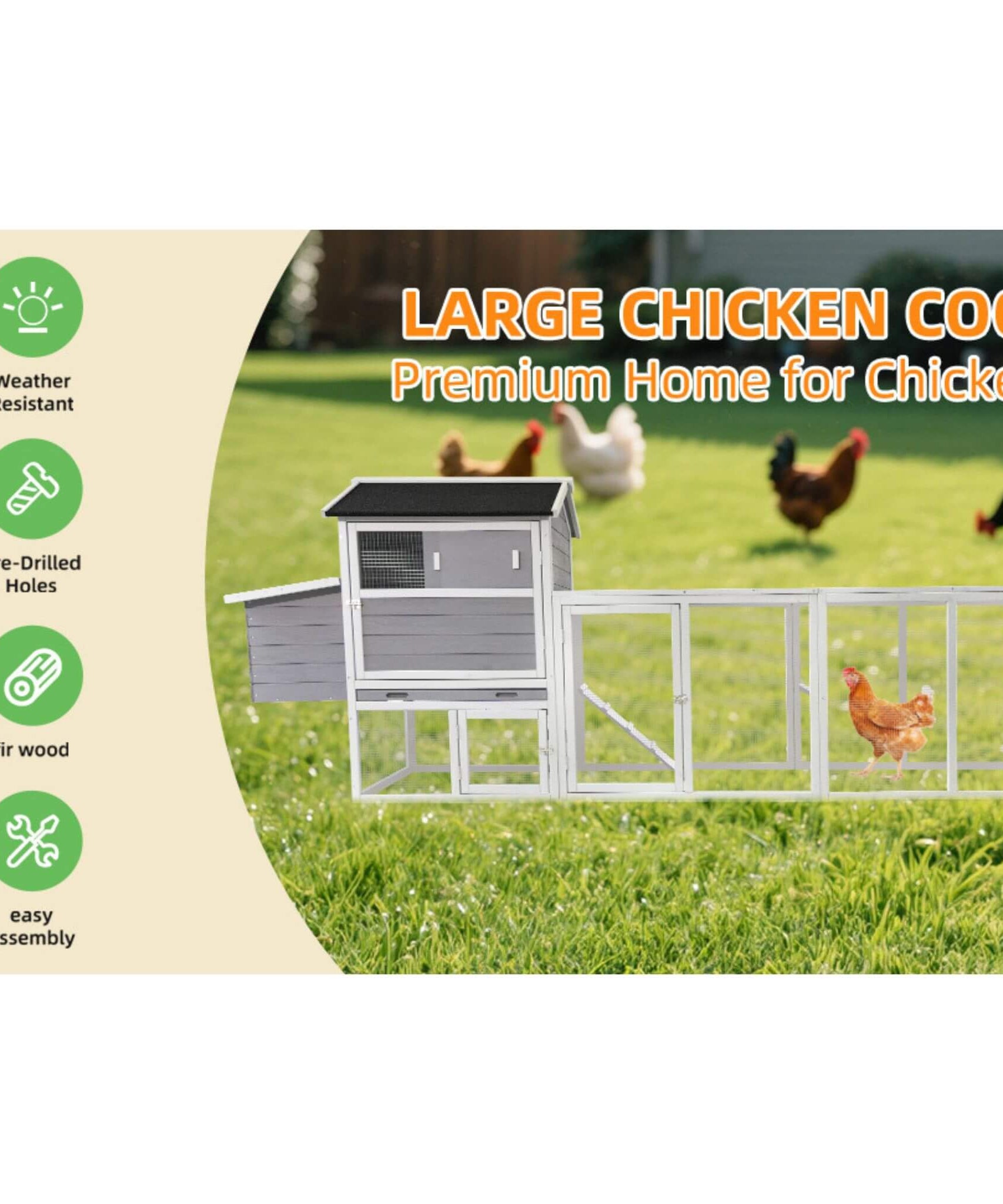 Large Heavy-Duty 113-Inch Outdoor Anti-UV Waterproof Wooden Chicken Coop Hen House (SAK32684)