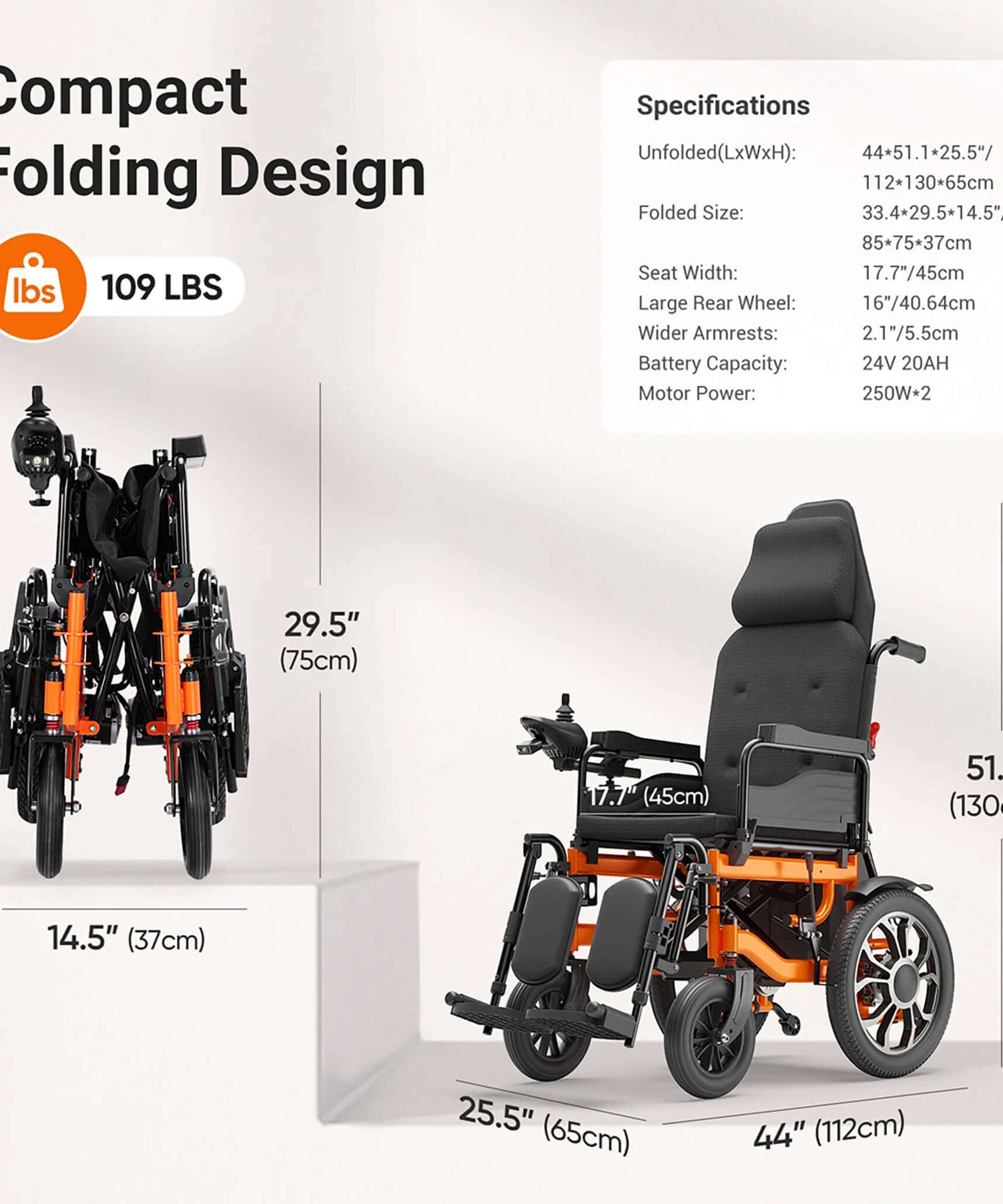 Motivo Premium Lightweight Electric Full Reclining Motorized Foldable Wheelchair (SAK91516)