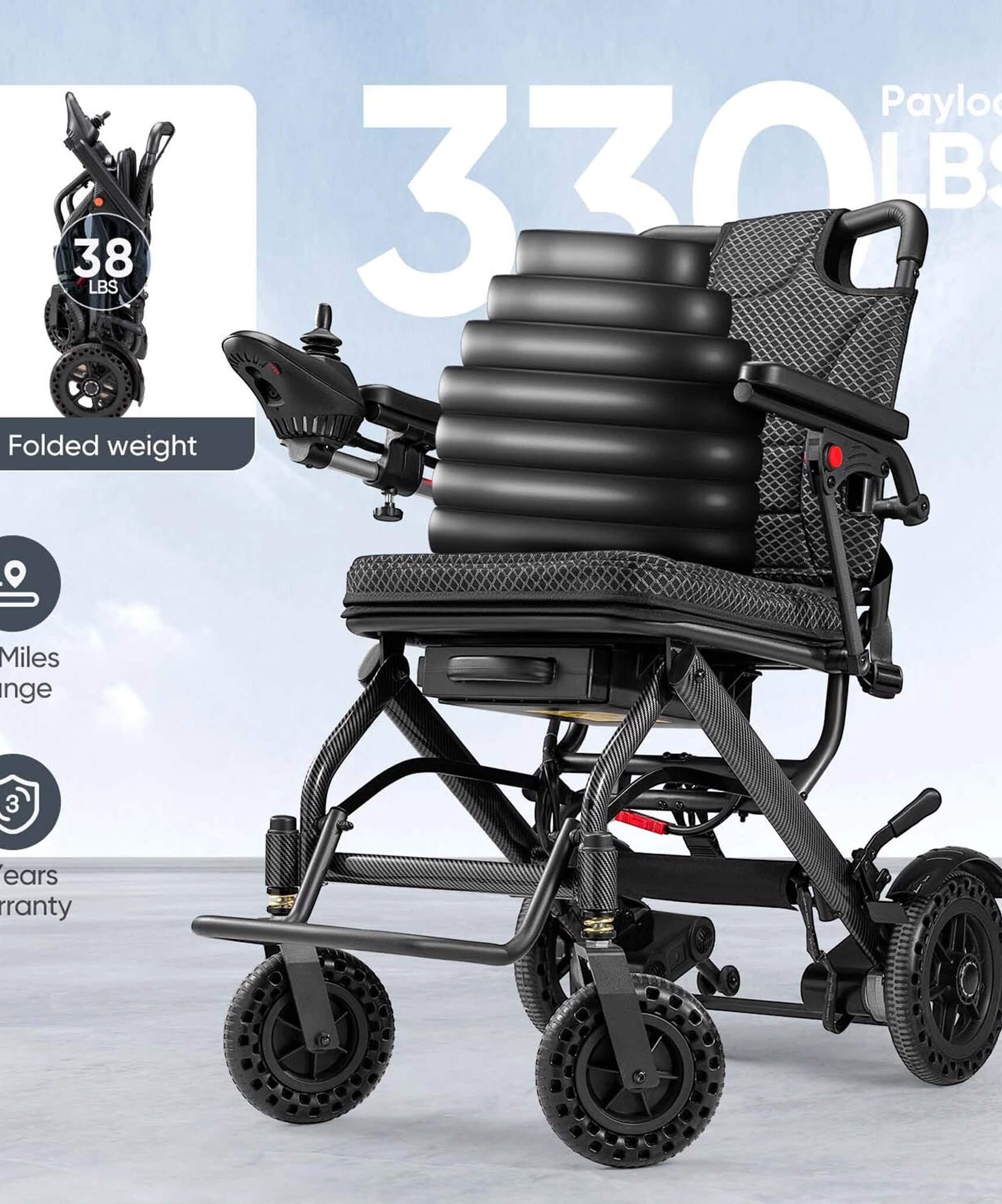Pride Premium Lightweight Foldable All-Terrain Electric Wheelchair, 300LBS [FDA & Airline Approved] (SAK18673)