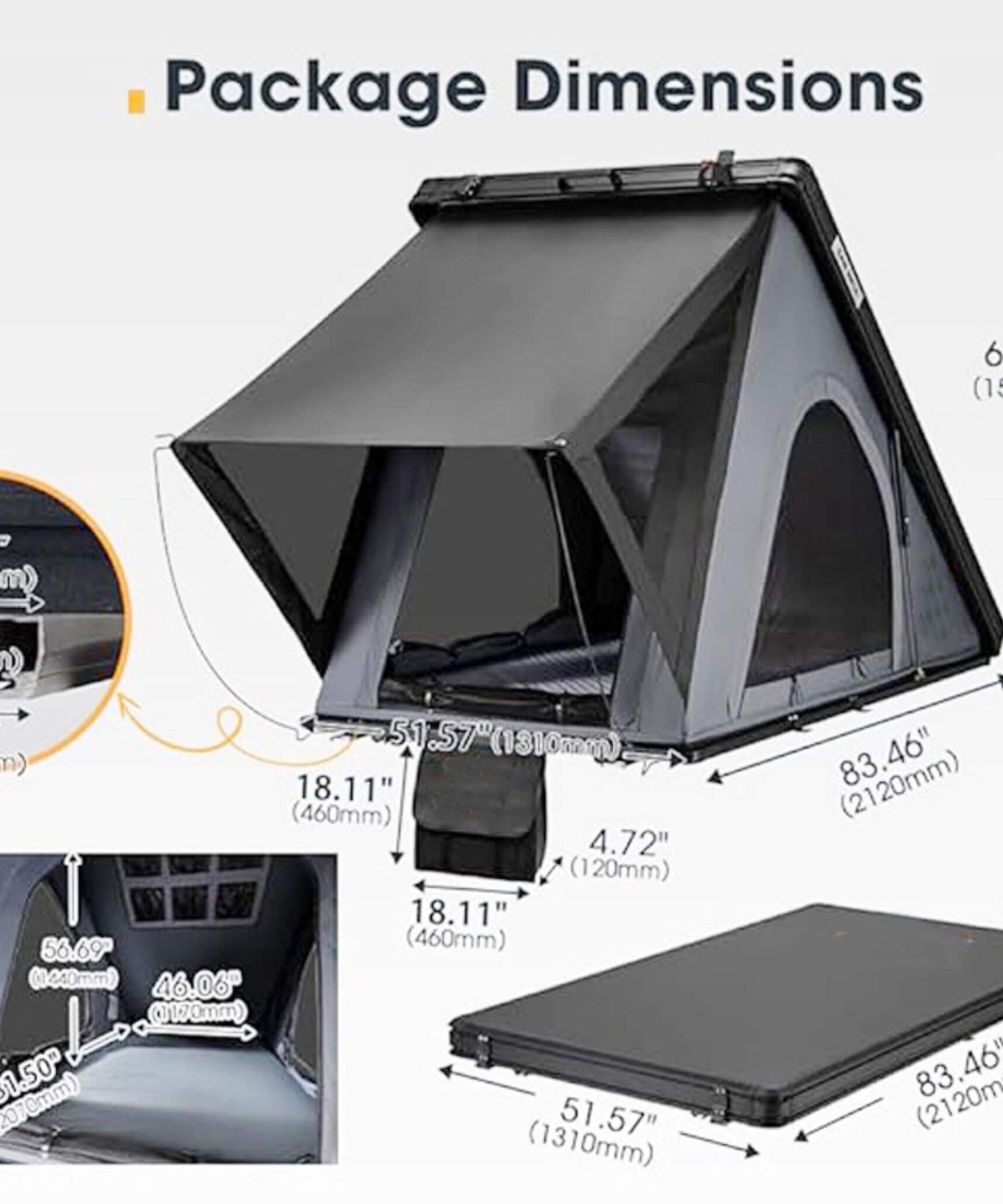 Trailora Apex Premium Lightweight Hard Shell Rooftop Tent With LED Strip And Memory Foam (SAK51780)