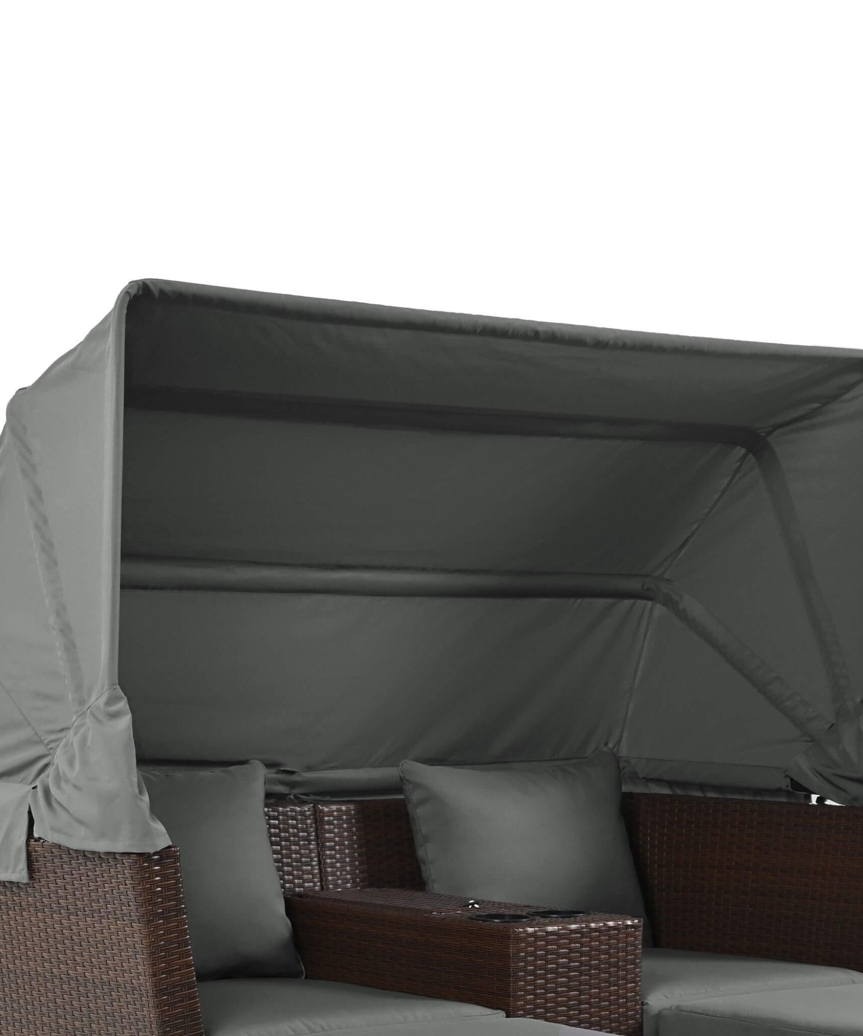 Alora Premium Outdoor 2-Seater Patio Daybed With Foldable Awning, Cushions, And Rattan Frame (SAK90233)