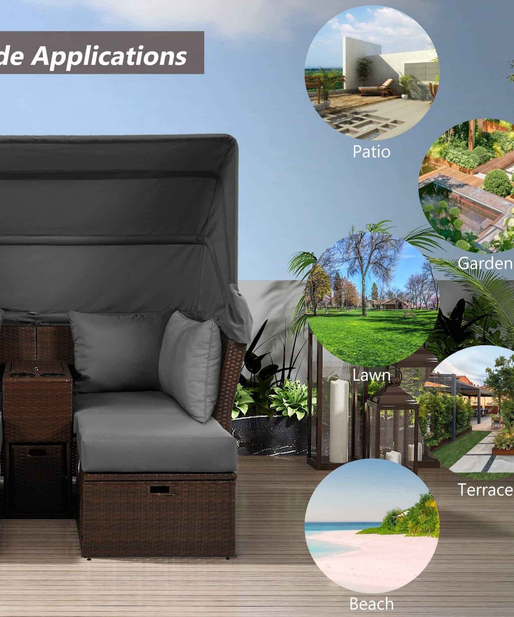 Alora Premium Outdoor 2-Seater Patio Daybed With Foldable Awning, Cushions, And Rattan Frame (SAK90233)