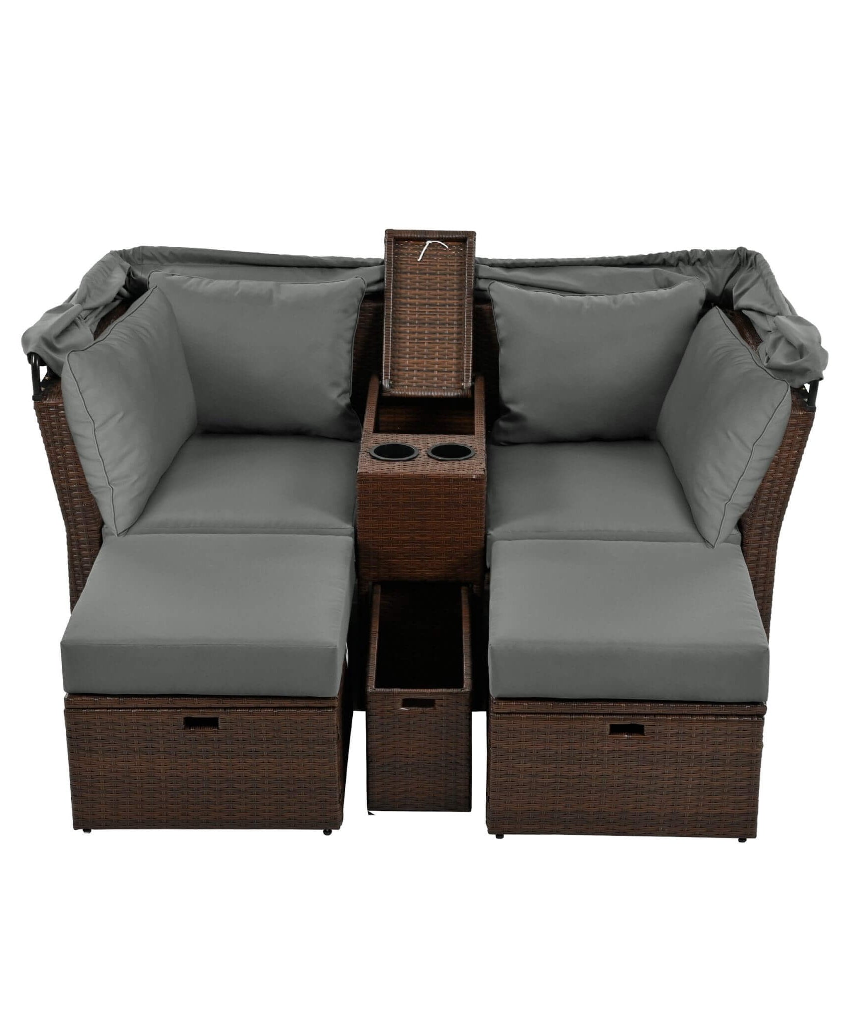 Alora Premium Outdoor 2-Seater Patio Daybed With Foldable Awning, Cushions, And Rattan Frame (SAK90233)