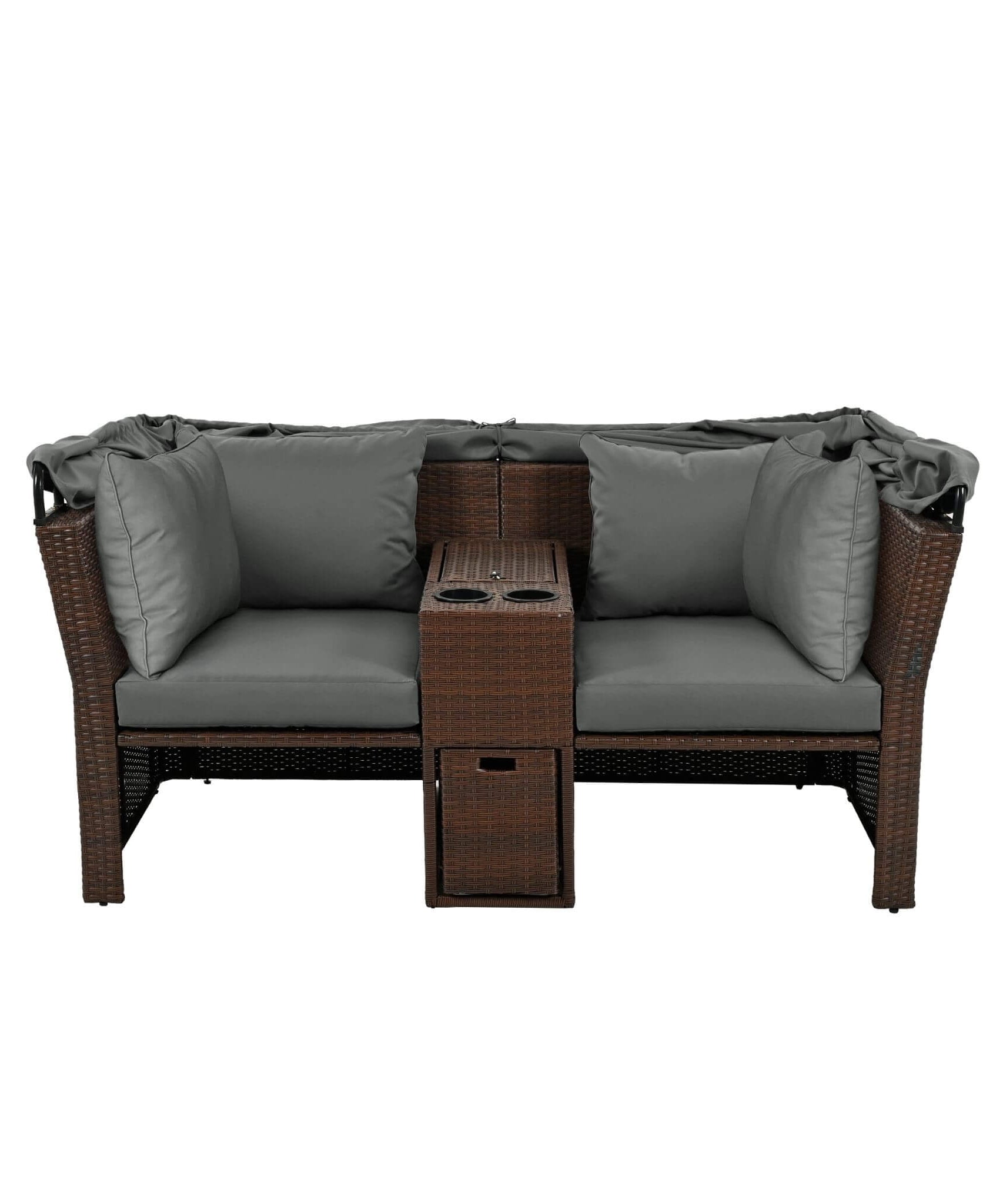 Alora Premium Outdoor 2-Seater Patio Daybed With Foldable Awning, Cushions, And Rattan Frame (SAK90233)
