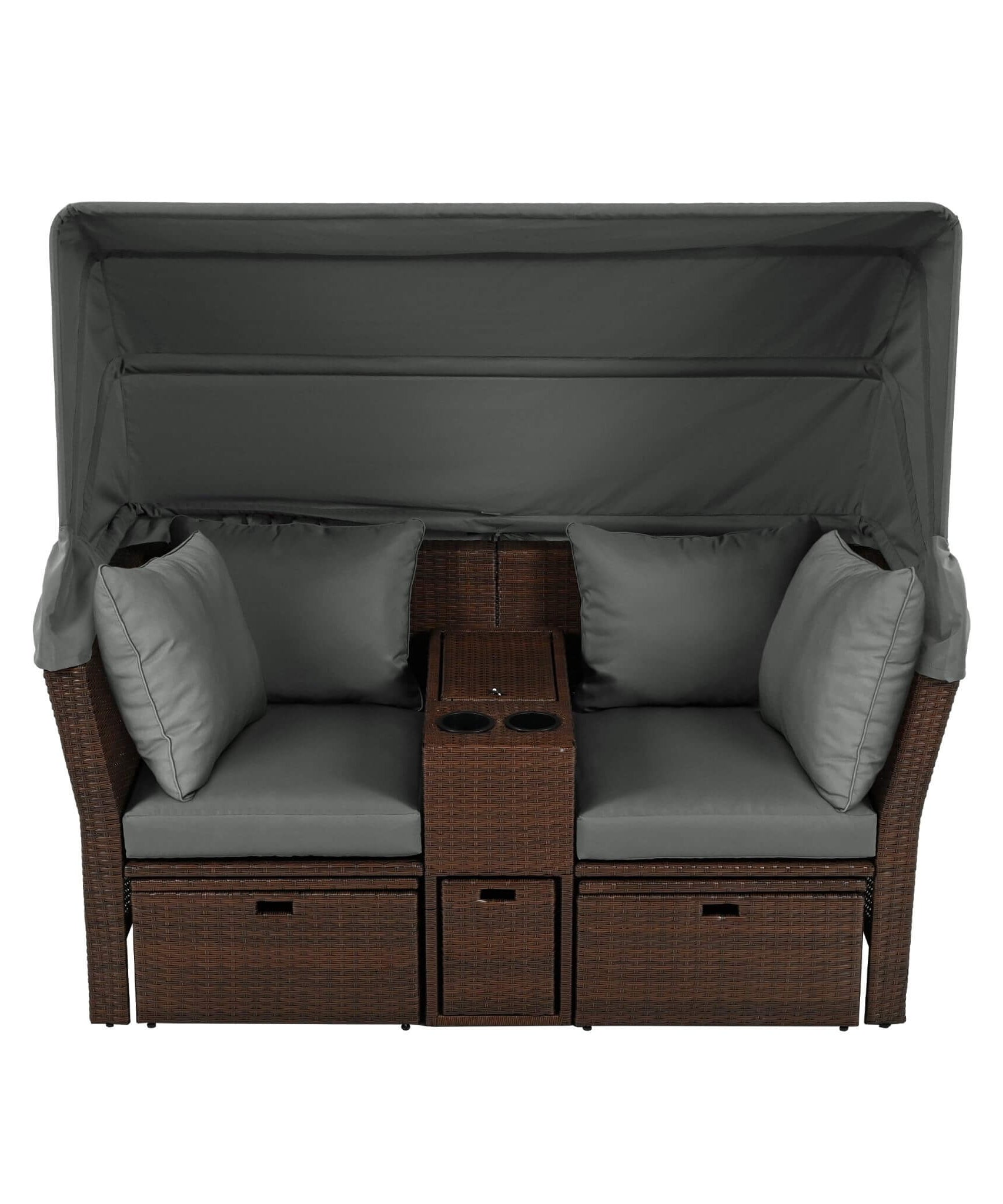 Alora Premium Outdoor 2-Seater Patio Daybed With Foldable Awning, Cushions, And Rattan Frame (SAK90233)