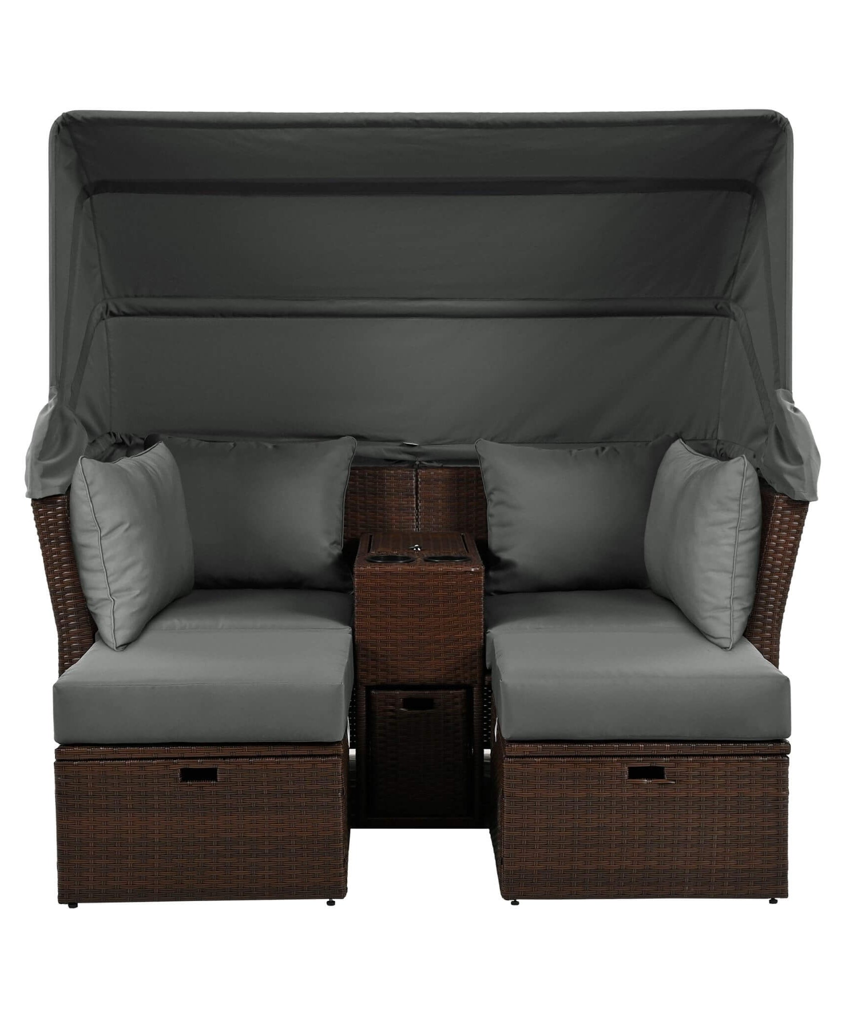 Alora Premium Outdoor 2-Seater Patio Daybed With Foldable Awning, Cushions, And Rattan Frame (SAK90233)