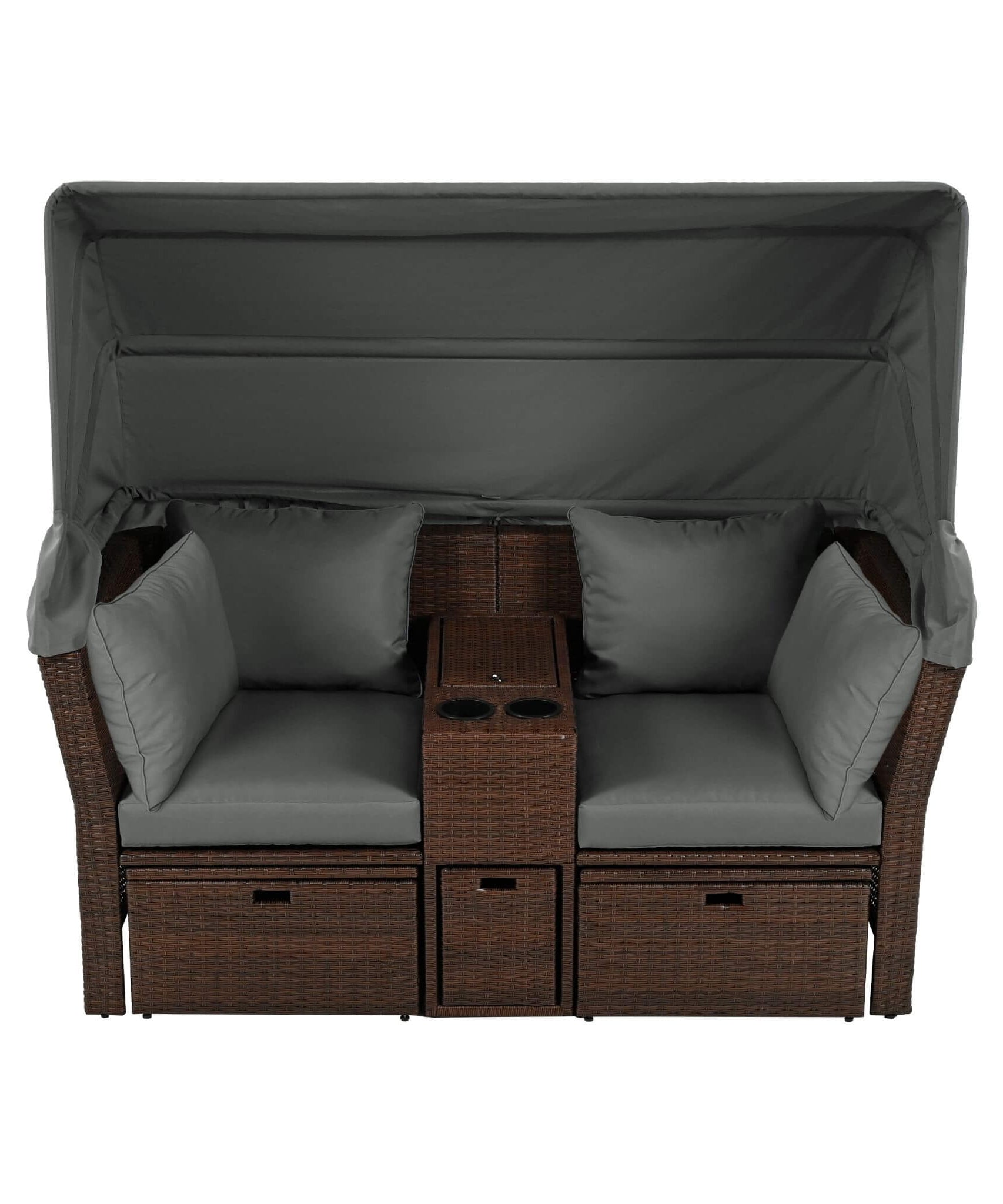Alora Premium Outdoor 2-Seater Patio Daybed With Foldable Awning, Cushions, And Rattan Frame (SAK90233)