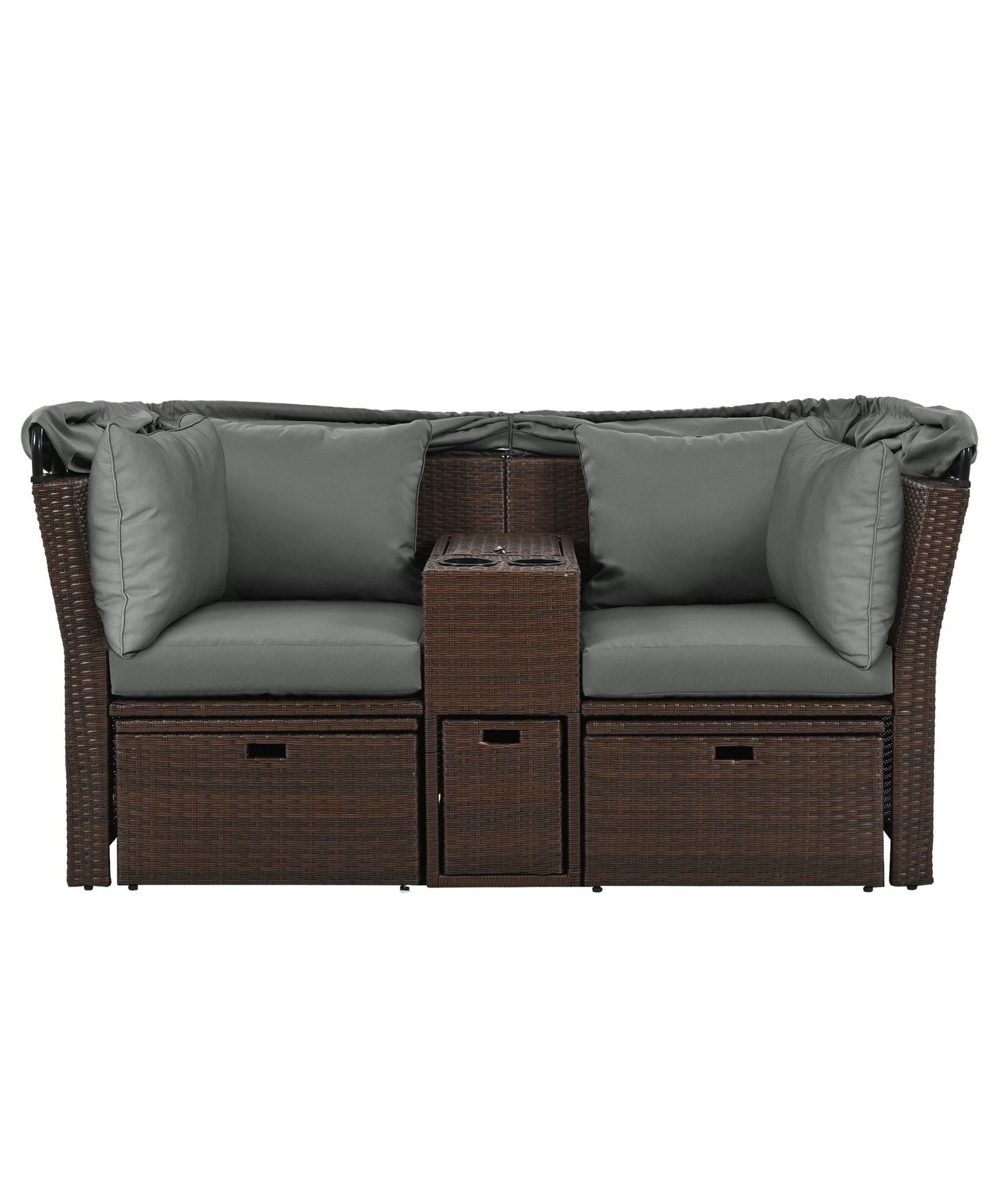 Alora Premium Outdoor 2-Seater Patio Daybed With Foldable Awning, Cushions, And Rattan Frame (SAK90233)