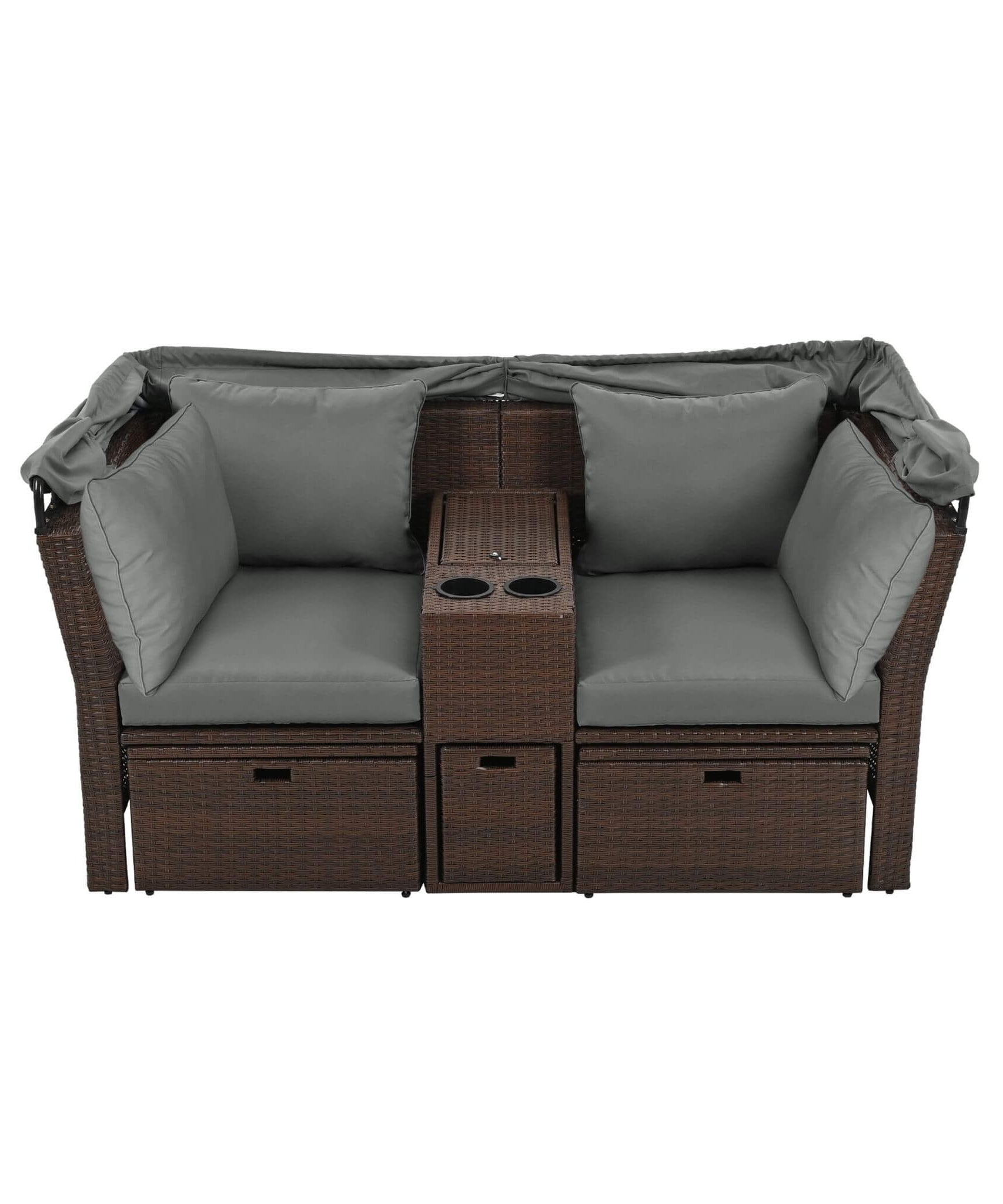 Alora Premium Outdoor 2-Seater Patio Daybed With Foldable Awning, Cushions, And Rattan Frame (SAK90233)